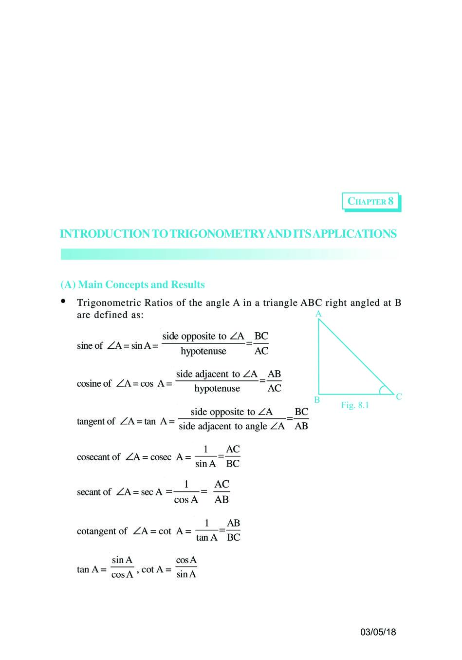 NCERT Exemplar Class 10 Maths Unit 8 Introduction to Trignometry its Equation - Page 1