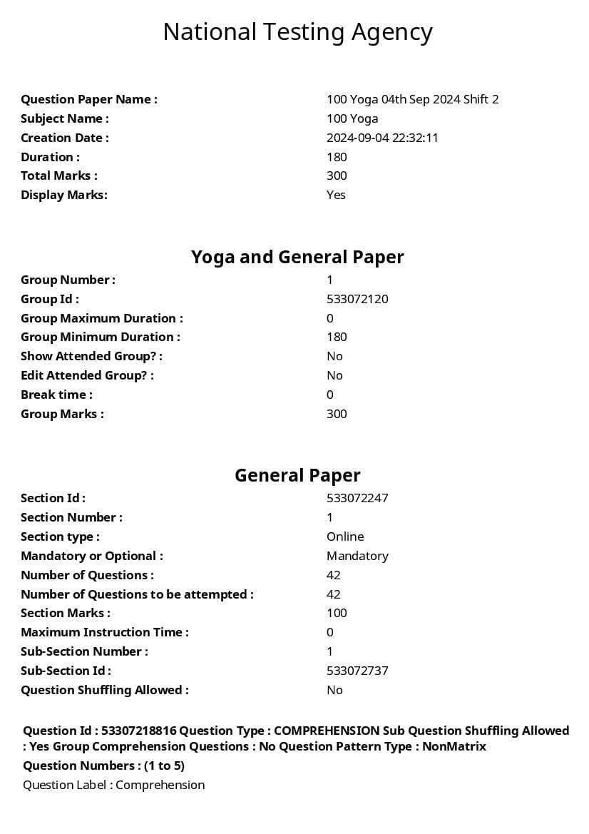 UGC NET 2024 Question Paper Yoga - Page 1