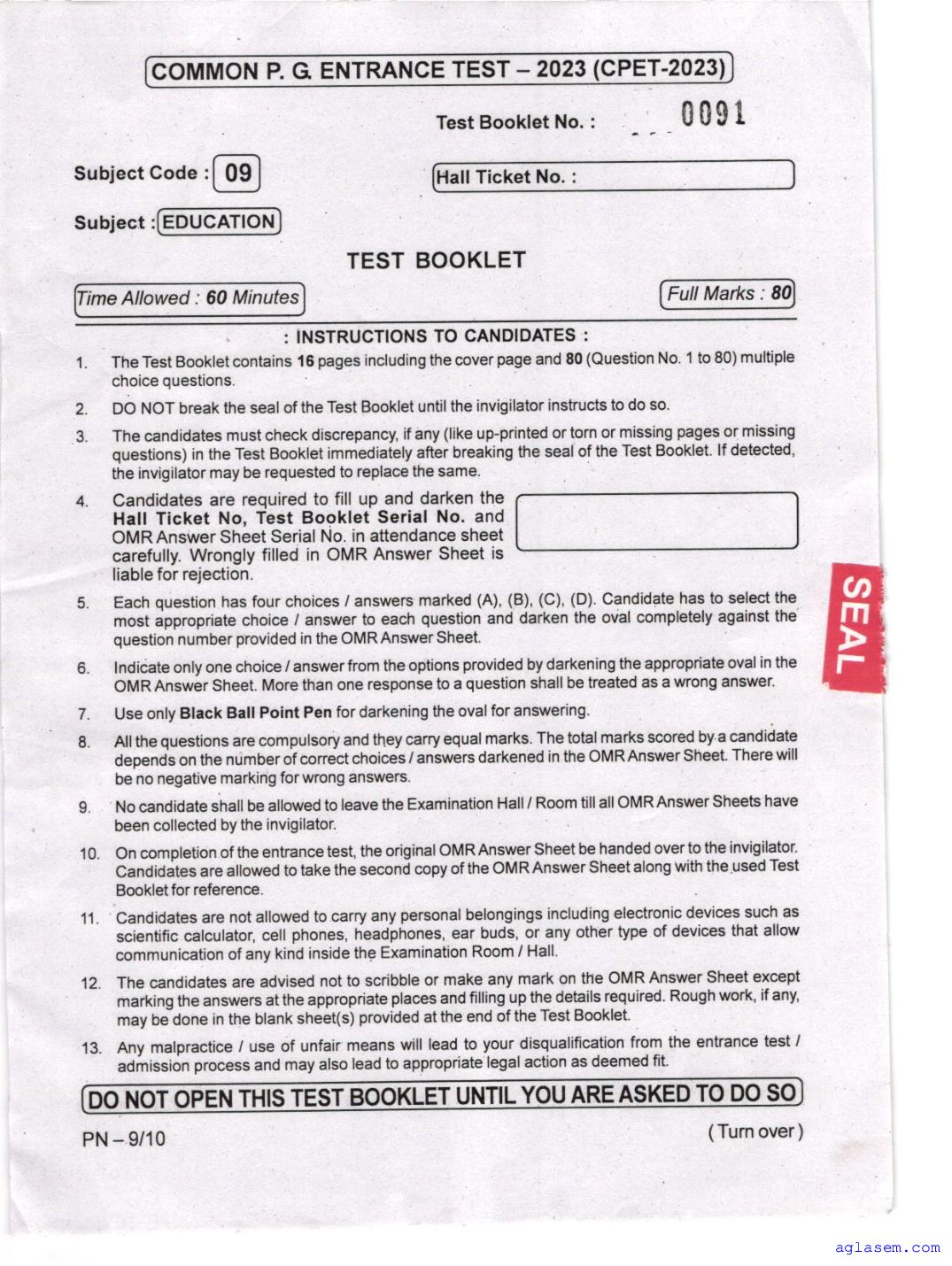 Odisha CPET 2023 Question Paper Education - Page 1 of 16