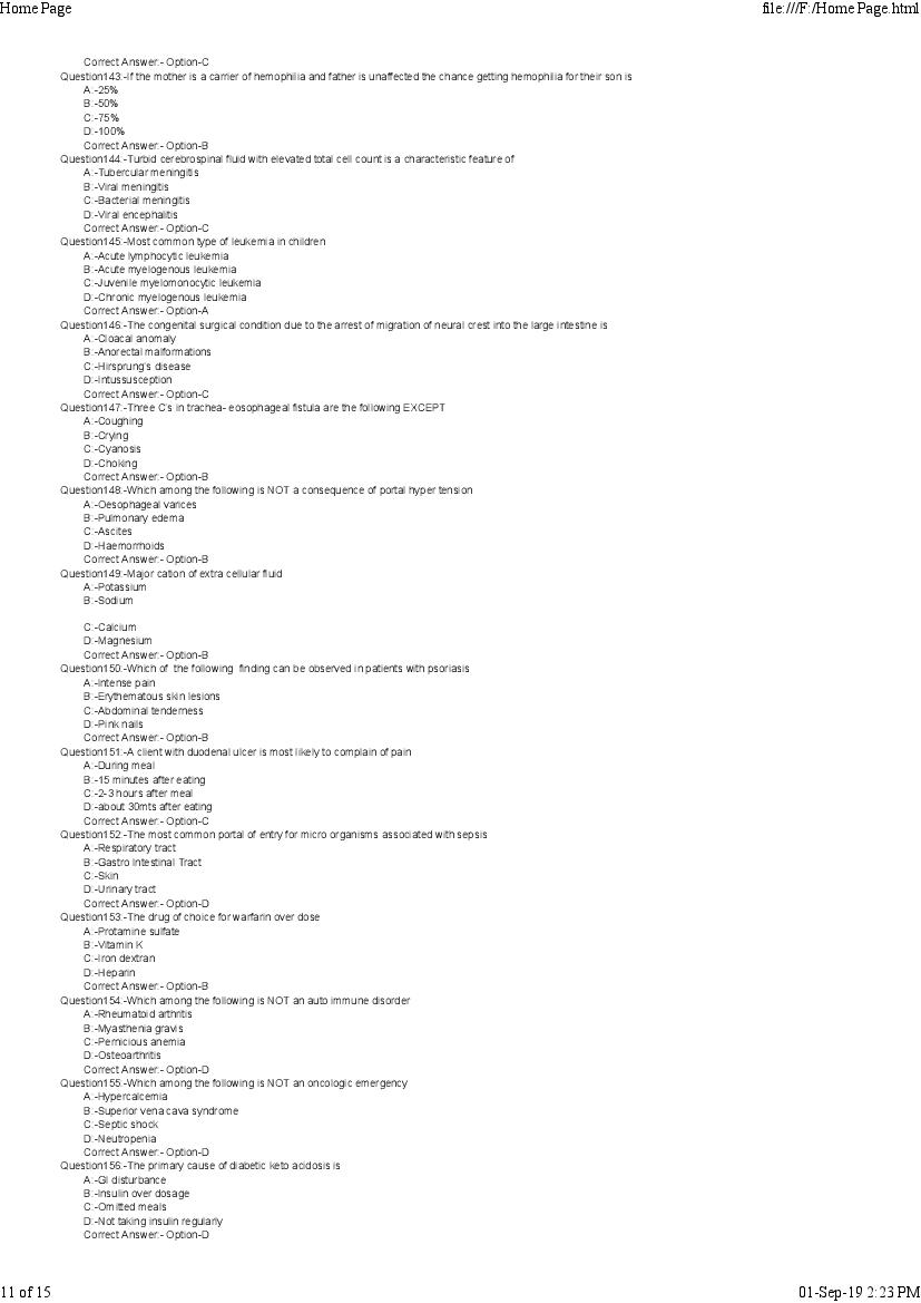 Kerala PG Nursing 2019 Question Paper PDF with Answer Key