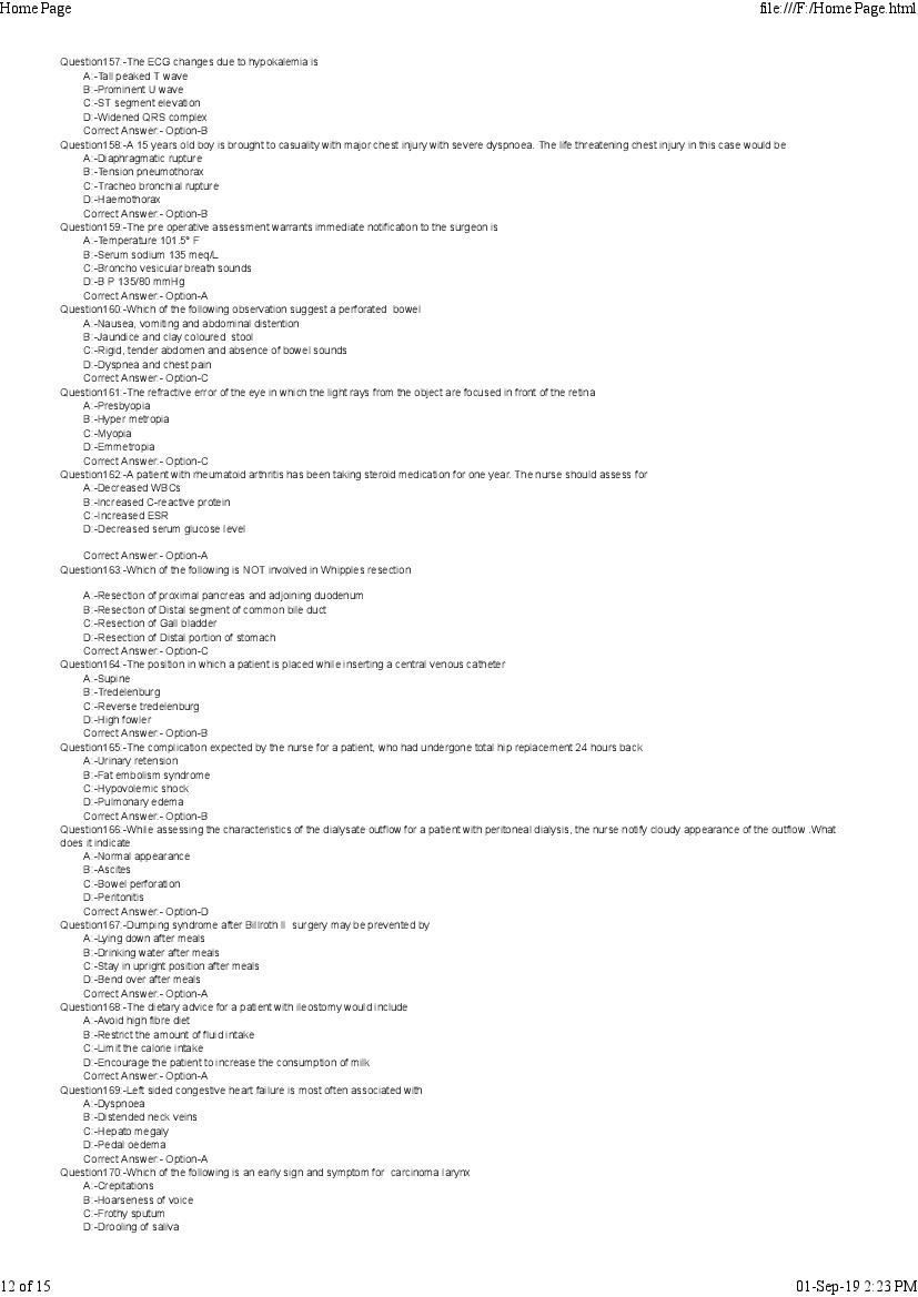 Kerala PG Nursing 2019 Question Paper PDF with Answer Key