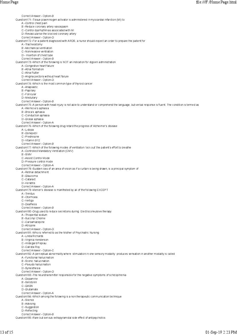 Kerala PG Nursing 2019 Question Paper PDF with Answer Key