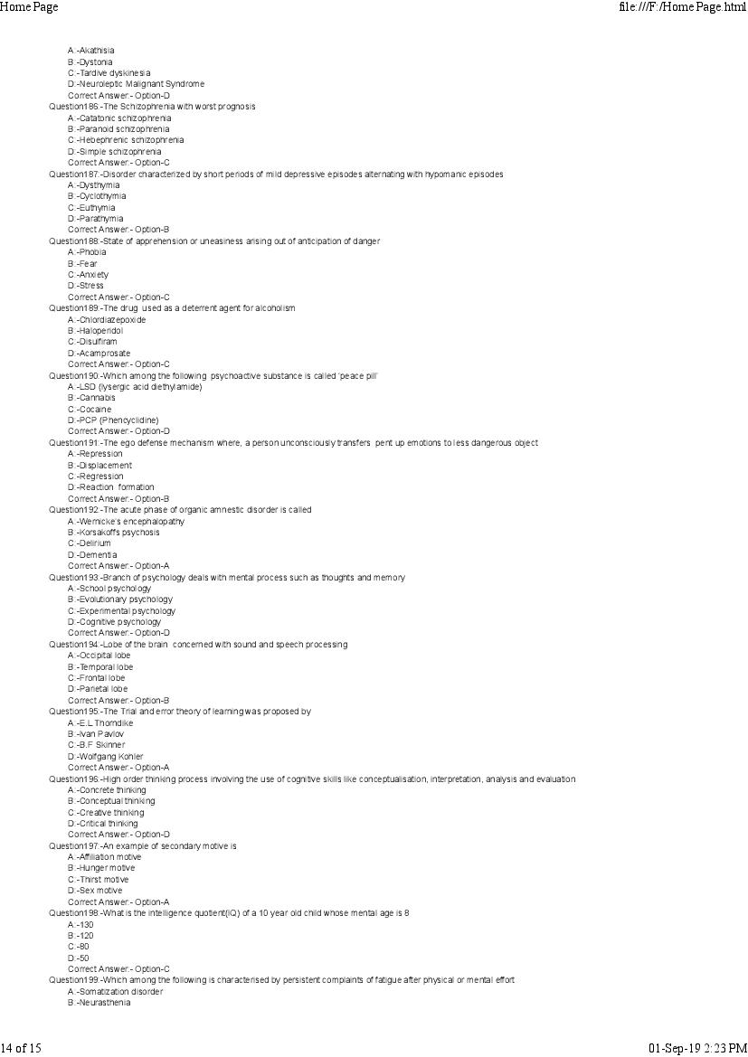 Kerala PG Nursing 2019 Question Paper PDF with Answer Key