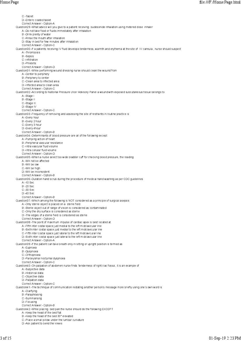 Kerala PG Nursing 2019 Question Paper PDF with Answer Key