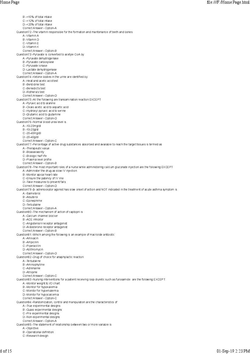 Kerala PG Nursing 2019 Question Paper PDF with Answer Key