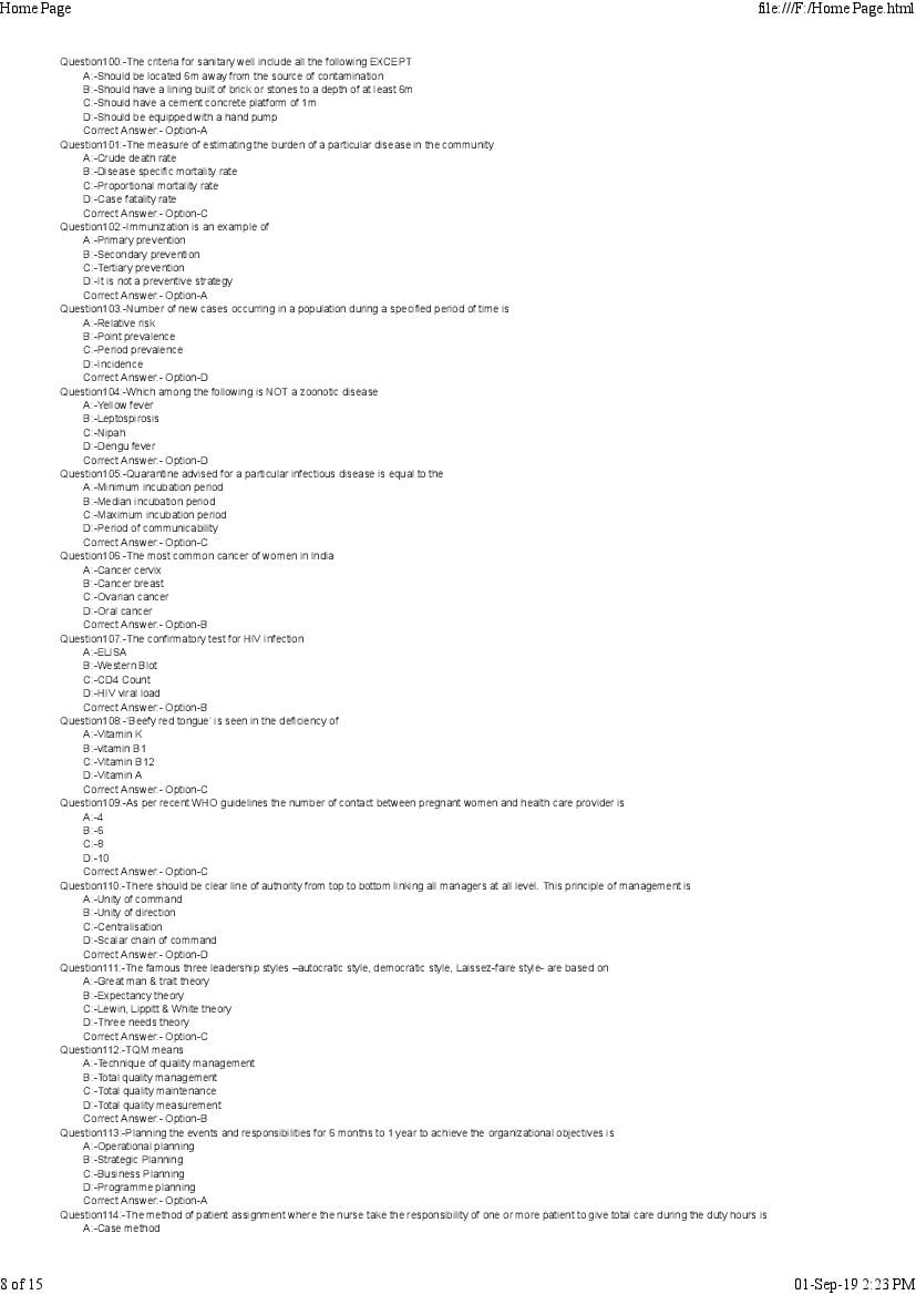 Kerala PG Nursing 2019 Question Paper PDF with Answer Key
