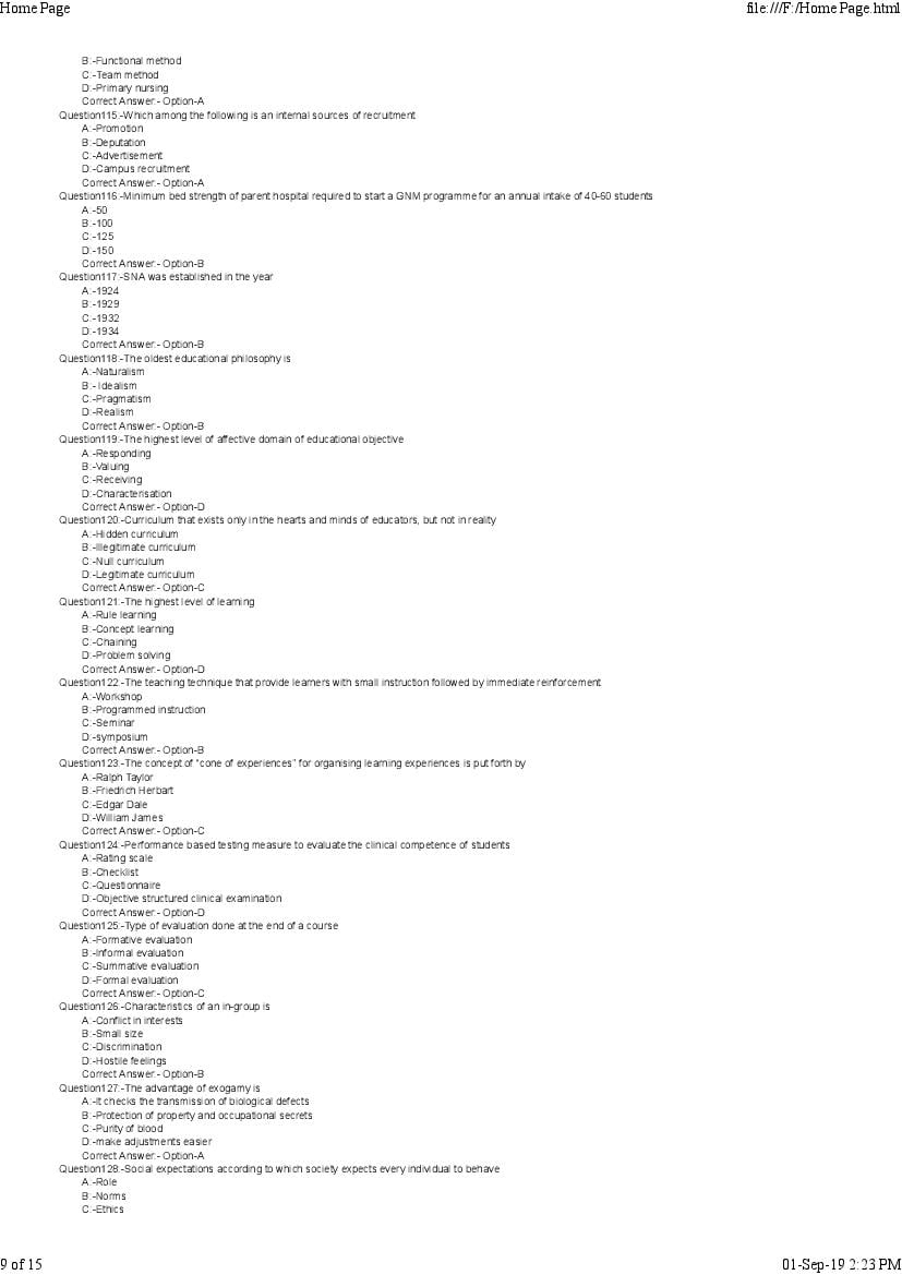Kerala PG Nursing 2019 Question Paper PDF with Answer Key