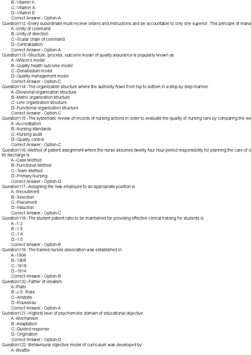 Kerala PG Nursing 2020 Question Paper PDF with Answer Key