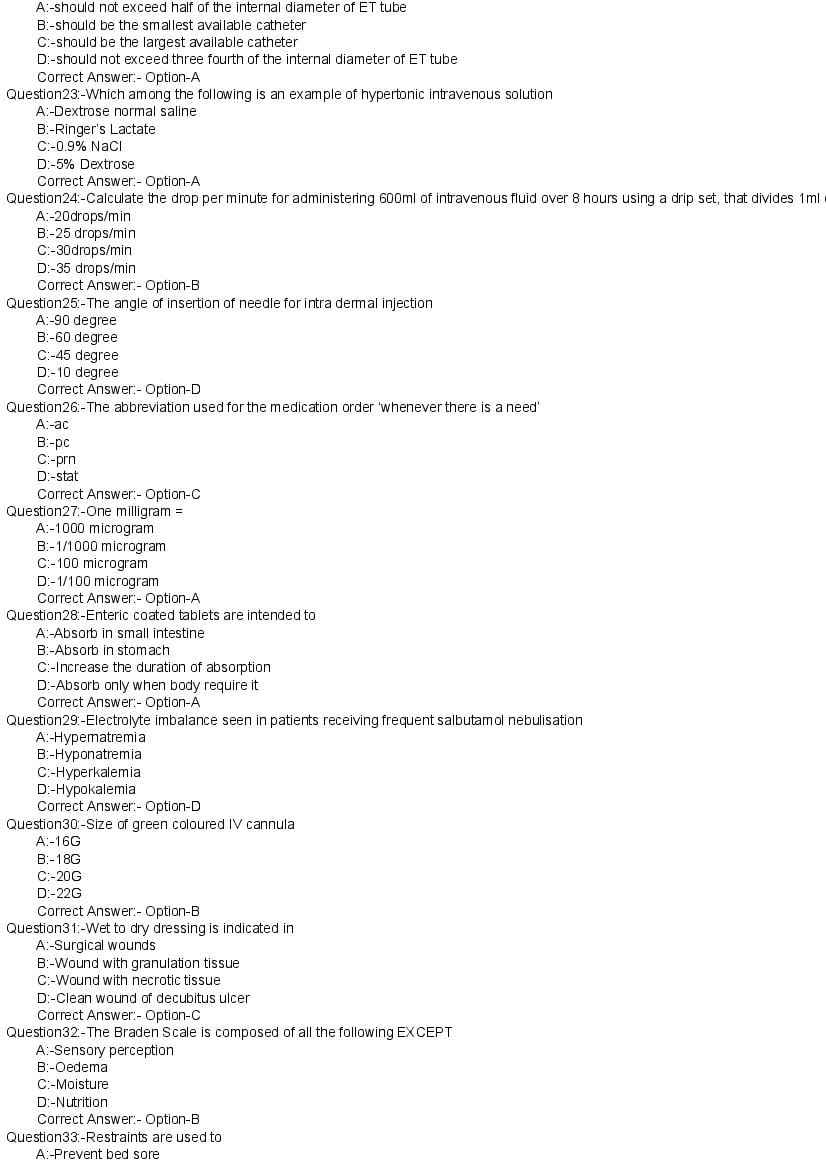 Kerala PG Nursing 2020 Question Paper PDF with Answer Key