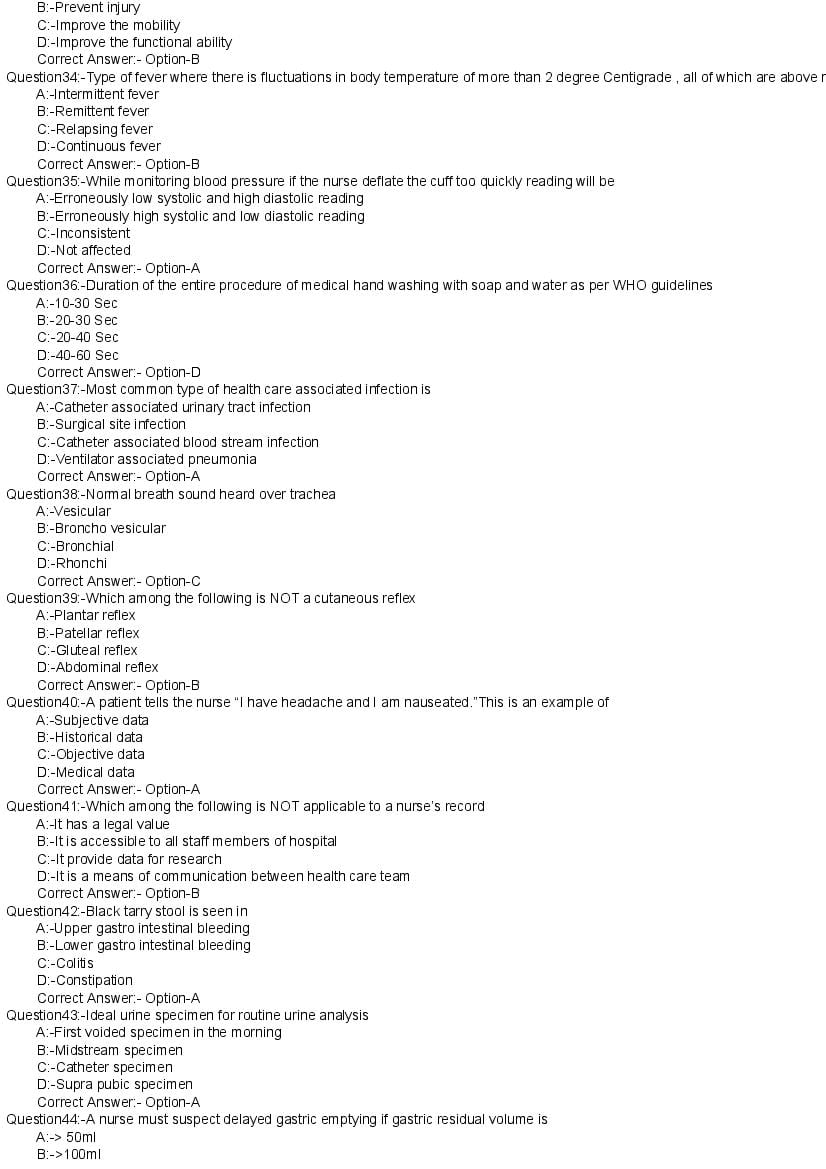 Kerala PG Nursing 2020 Question Paper PDF with Answer Key