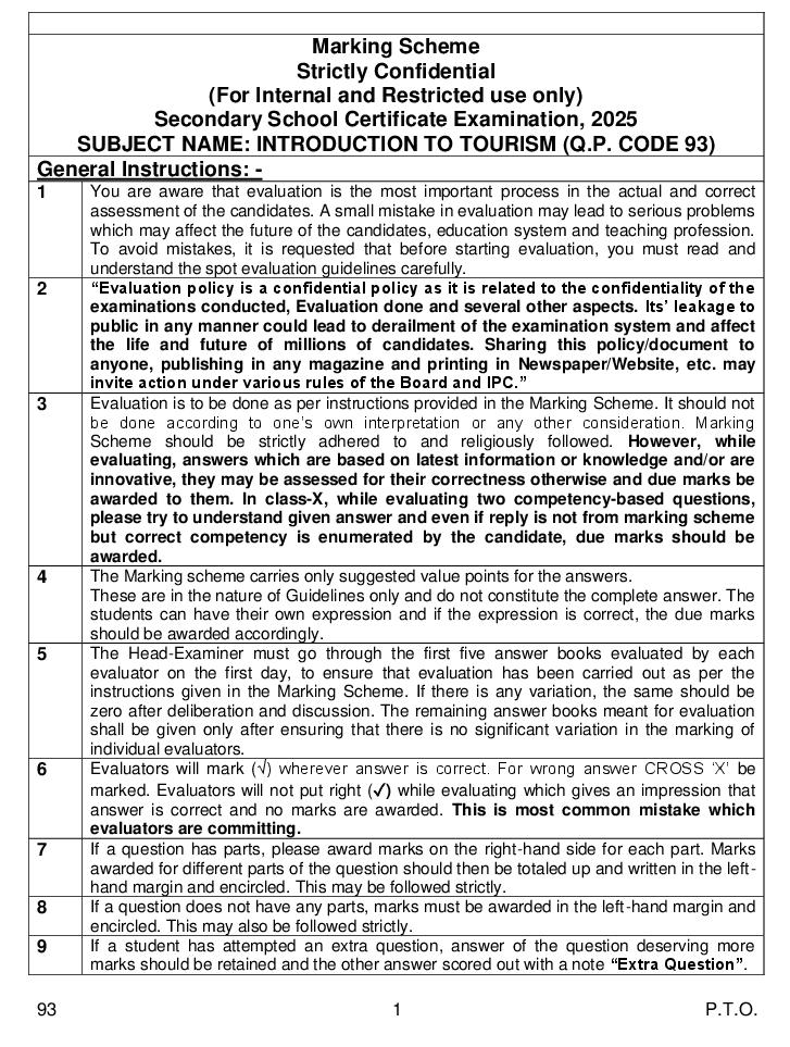 CBSE Class 10 Question Paper 2025 Solution Introducation to Tourism - Page 1