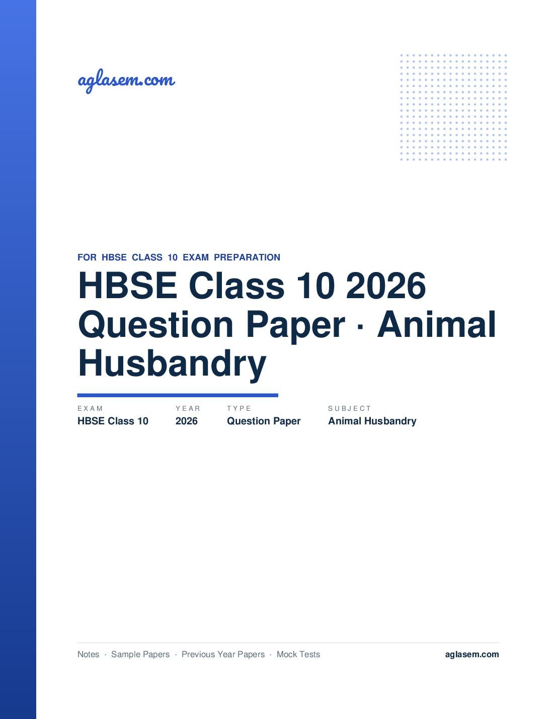 HBSE Class 10 Question Paper 2026 Animal Husbandry - Page 1 of 16