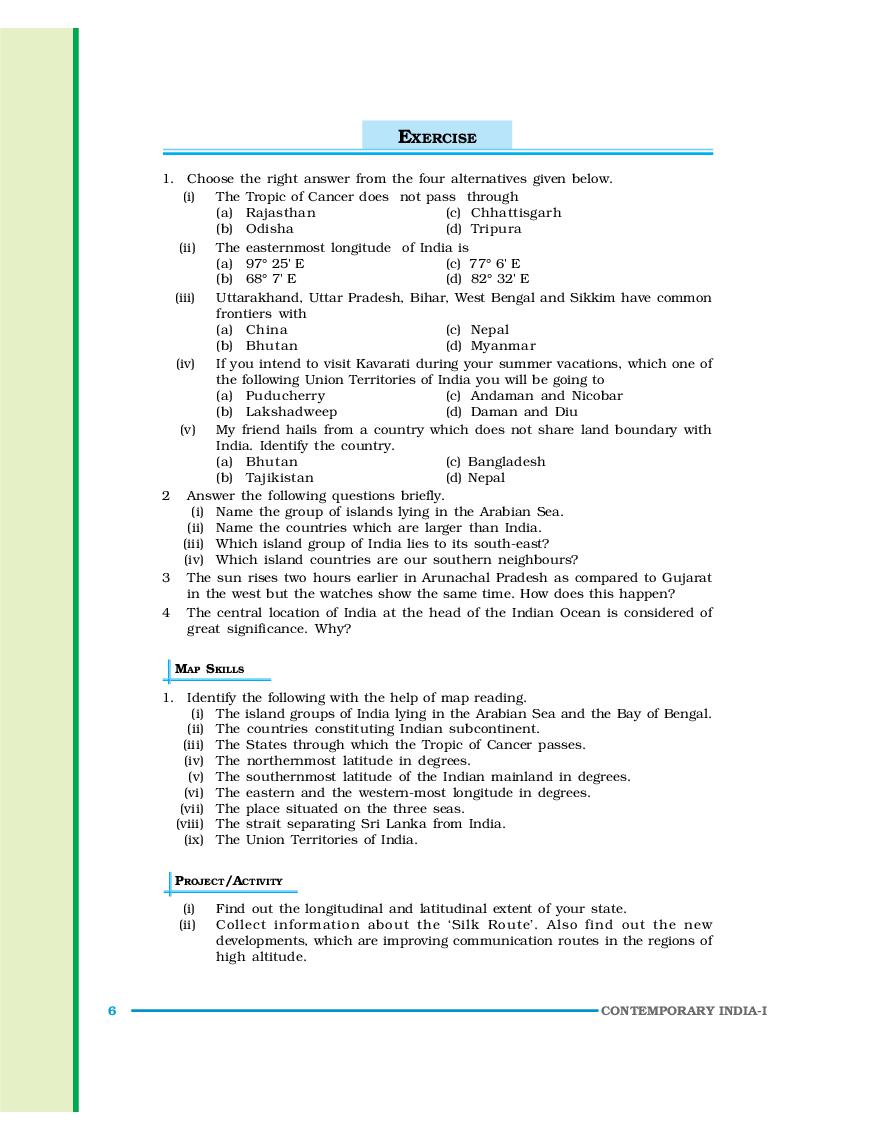 NCERT Book Class 9 Social Science Chapter 1 India Size And Location 