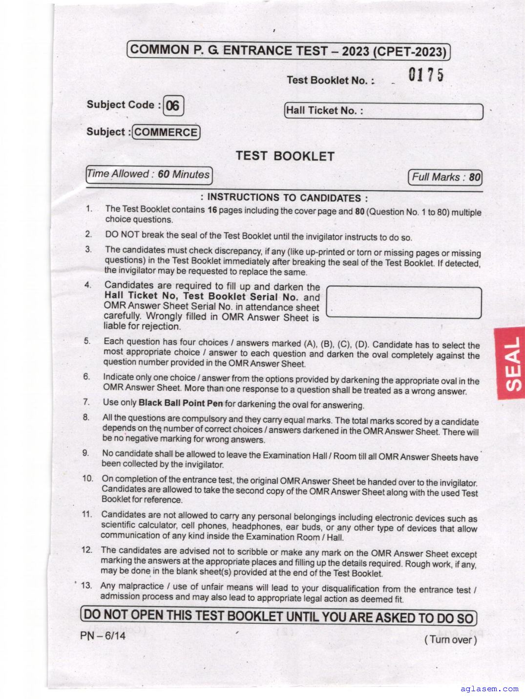 Odisha CPET 2023 Question Paper Commerce - Page 1 of 16