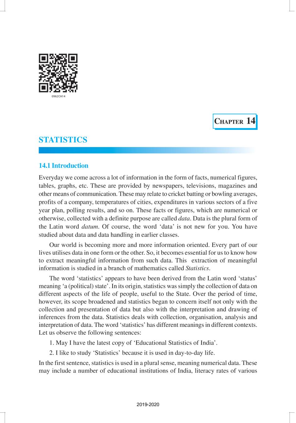 NCERT Book Class 9 Maths Chapter 14 Statistics - Page 1