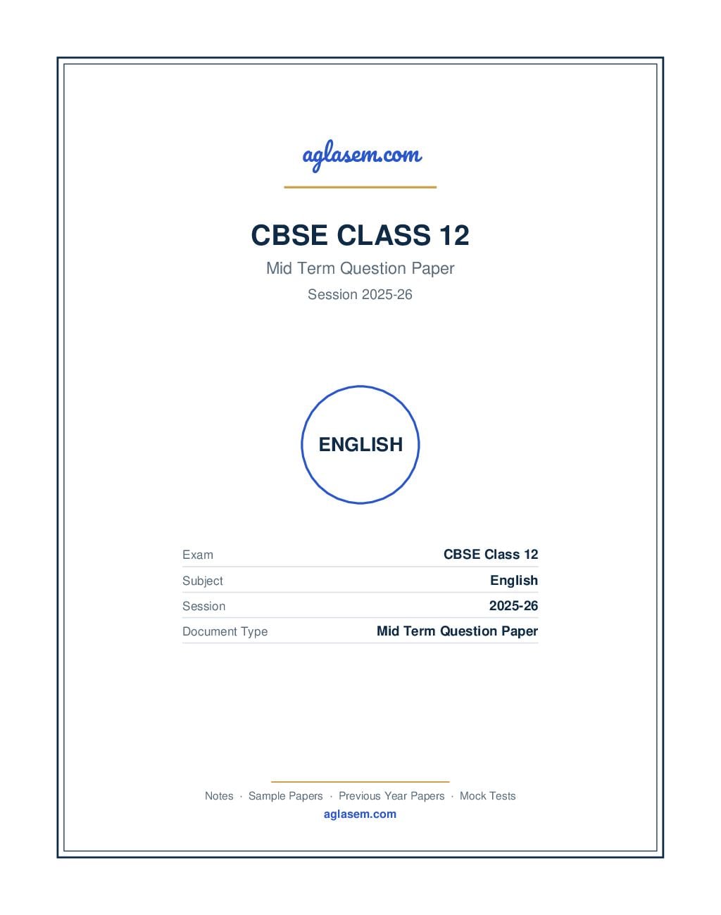Class 12 Mid Term Question Paper 2025-26 English - Page 1 of 10