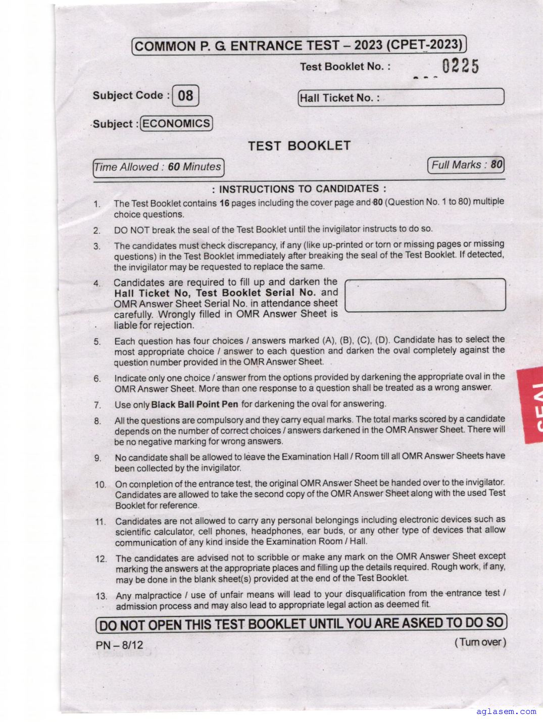 Odisha CPET 2023 Question Paper Economics - Page 1 of 16