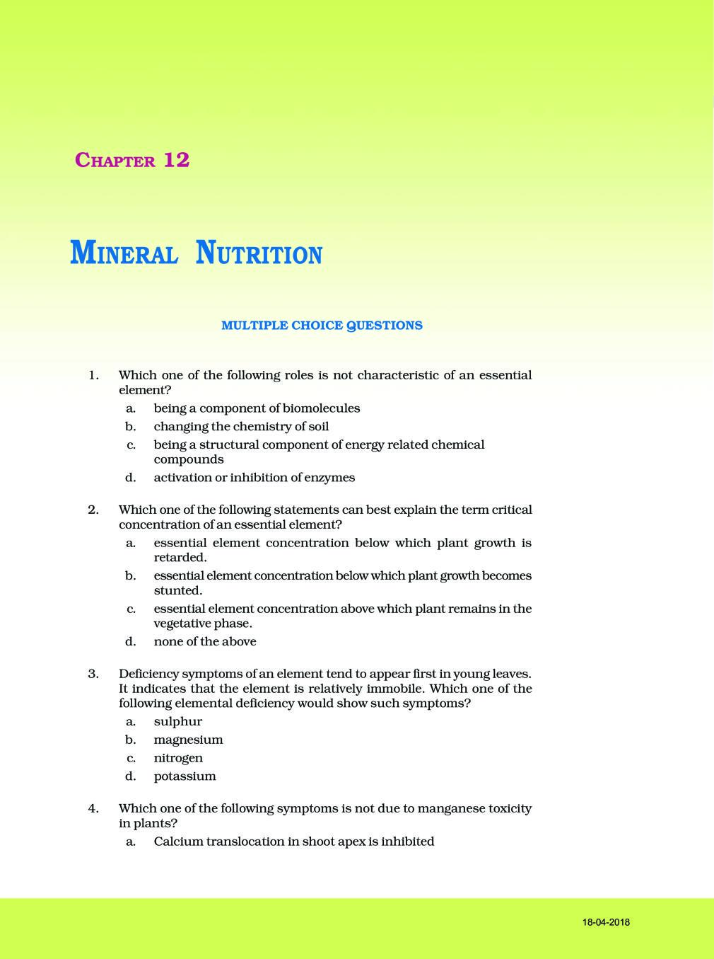 NCERT Exemplar Class 11 Biology Chapter 12 Mineral nutrition - Page 1