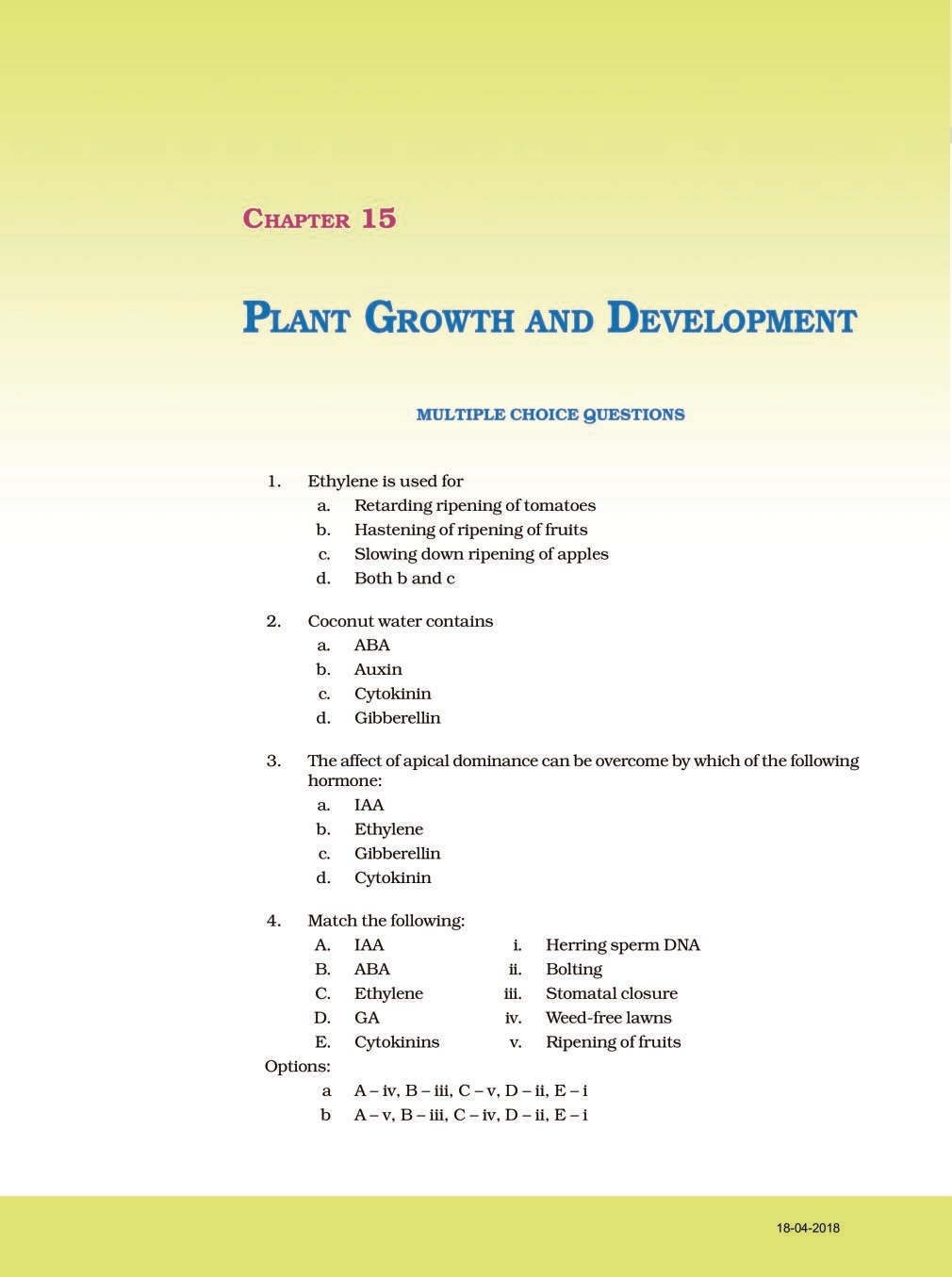 NCERT Exemplar Class 11 Biology Chapter 15 Plant growth and development - Page 1