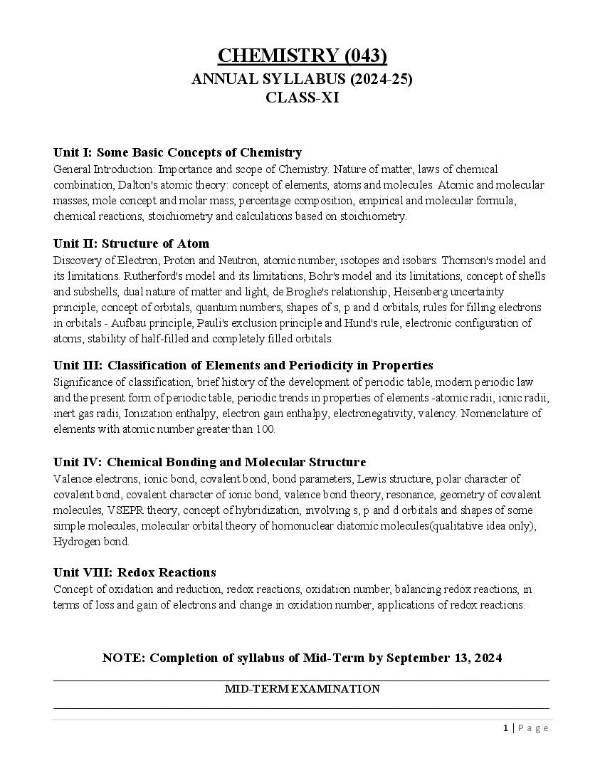 Edudel Syllabus 2025 Class 11 Chemistry - Page 1