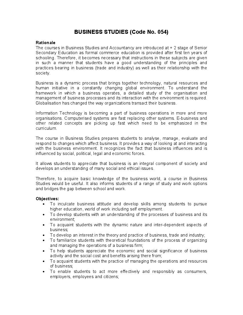 CBSE Class 11 Class 12 Syllabus 2023-24 Business Studies - Page 1