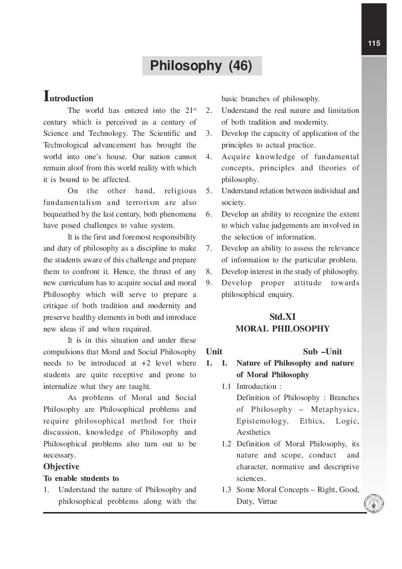 Maharashtra HSC Syllabus 2022 Philosophy - Page 1