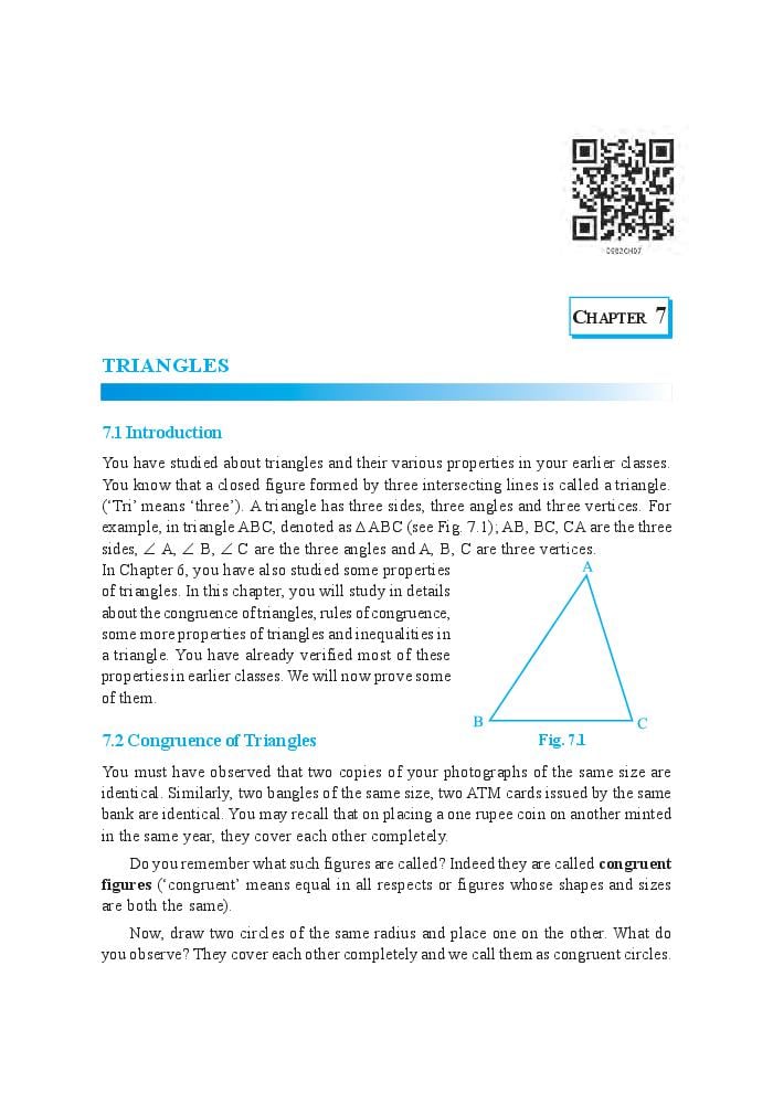 NCERT Book Class 9 Maths Chapter 7 Triangles - Page 1