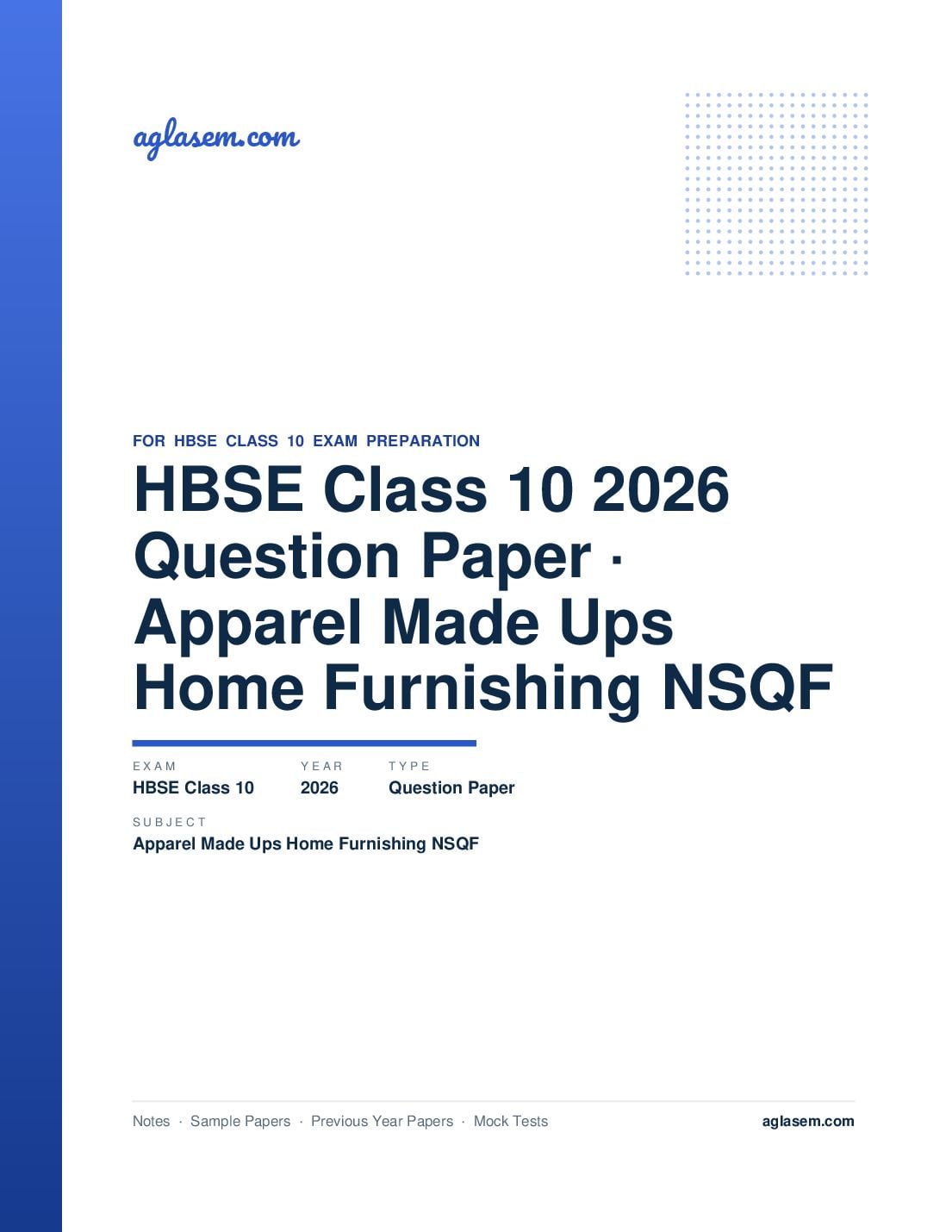 HBSE Class 10 Question Paper 2026 Apparel Made Ups and Home Furnishing NSQF - Page 1 of 16