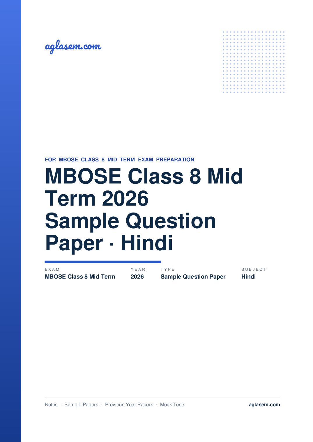MBOSE Class 8 Mid Term Sample Question Paper 2026 Hindi - Page 1 of 6