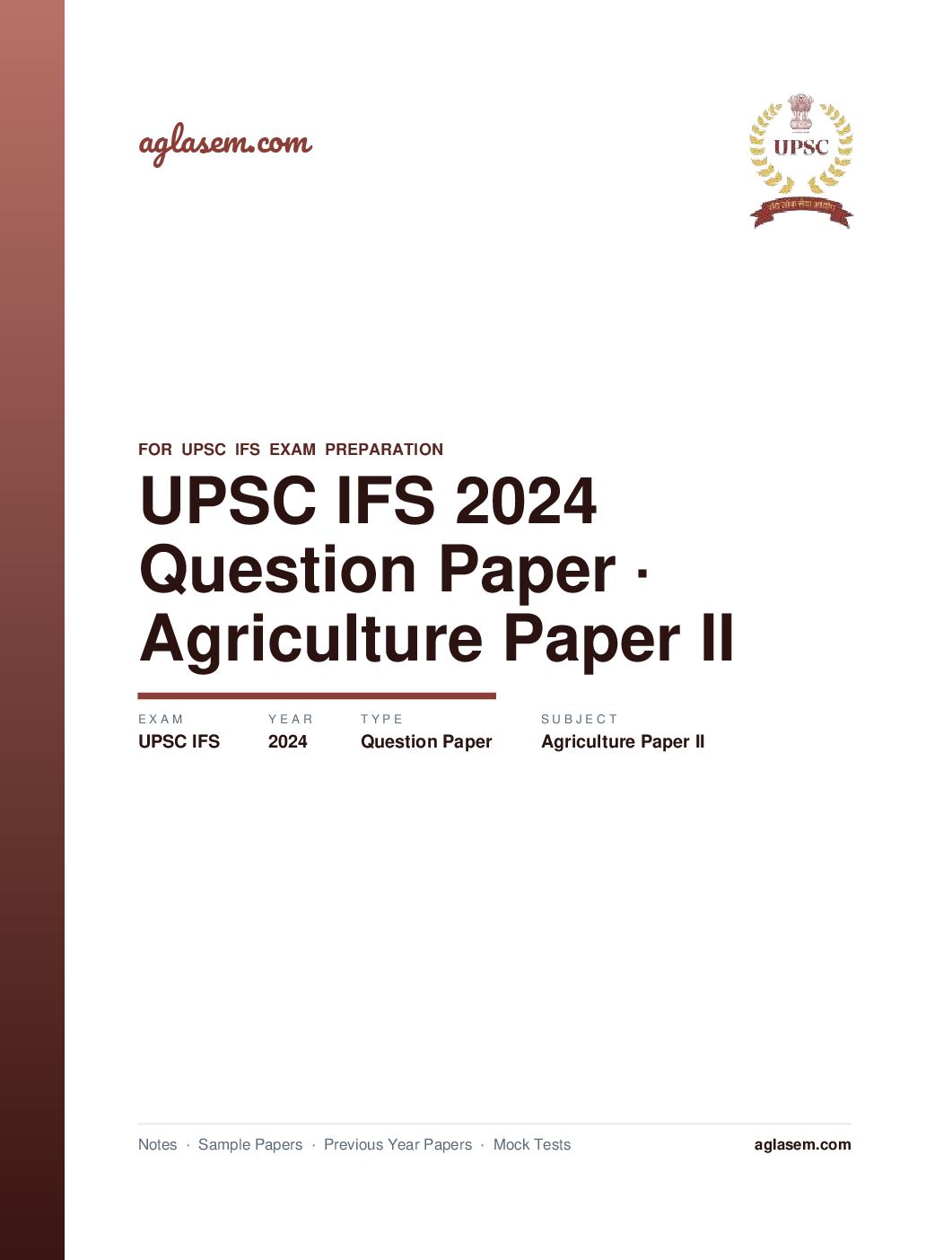 UPSC IFS 2024 Question Paper for Agriculture Paper II - Page 1 of 5