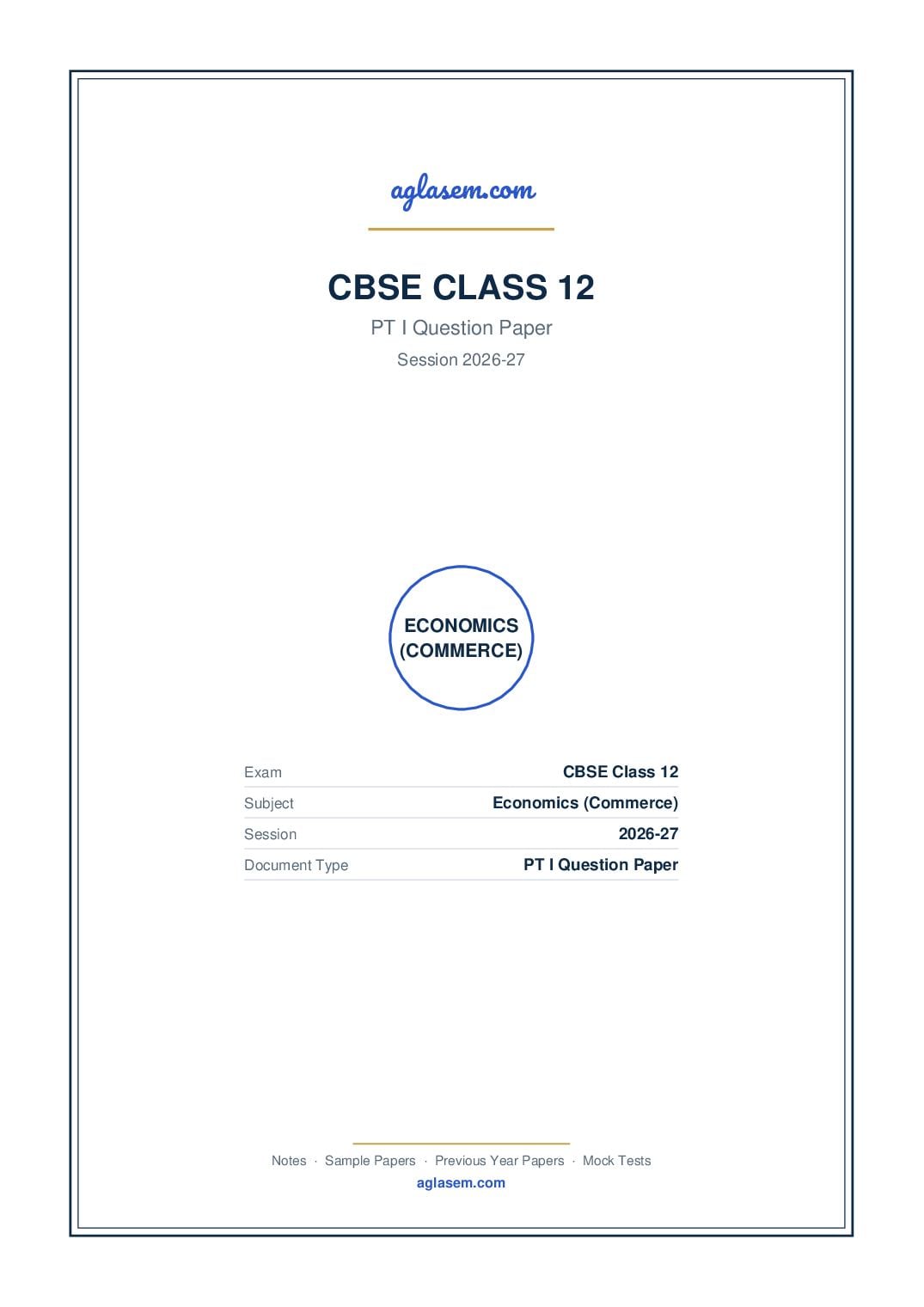 Class 12 PT I Question Paper 2026-27 Economics (Commerce) - Page 1 of 5