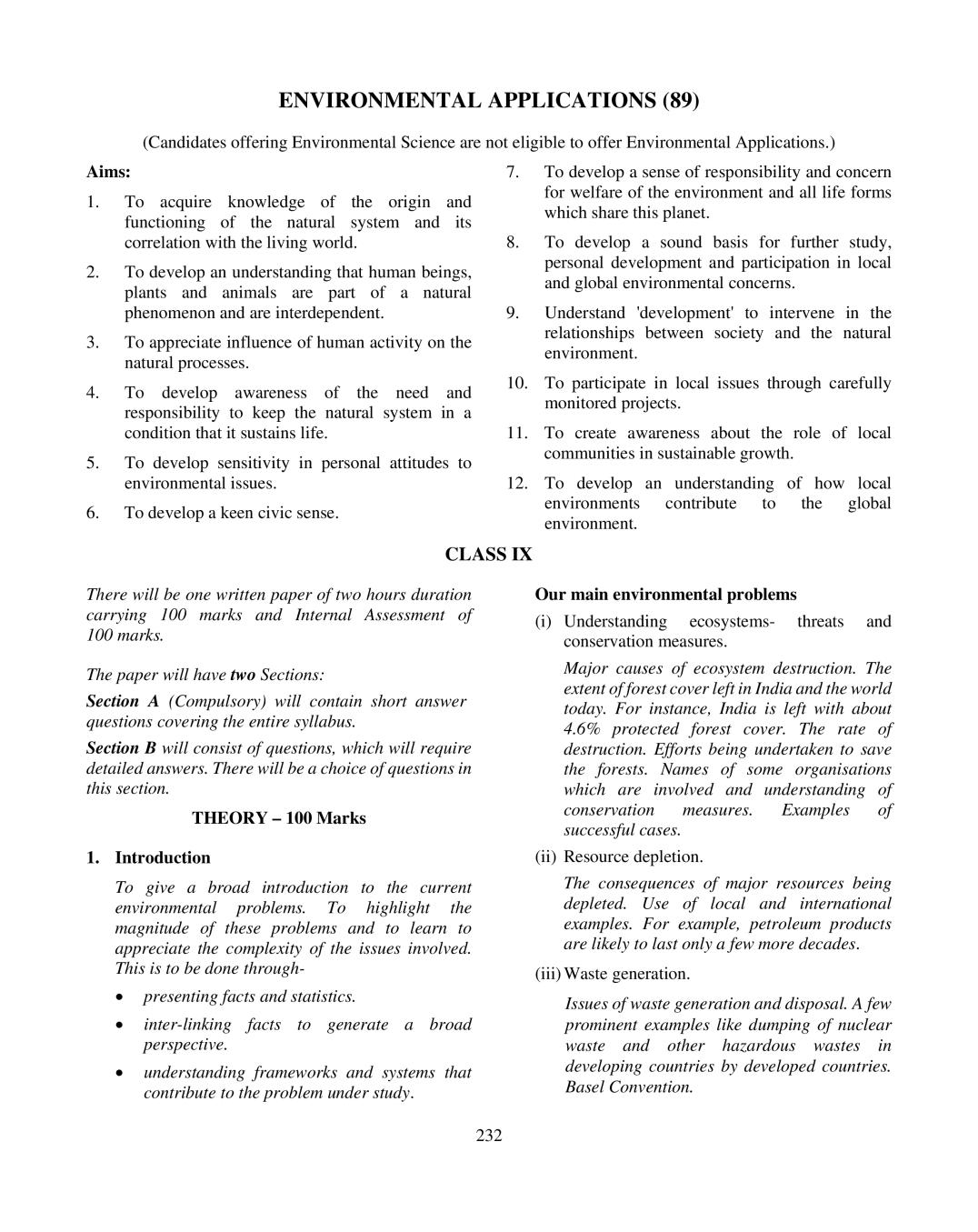 ICSE Class 10 Environmental Applications Syllabus 2020 - Page 1