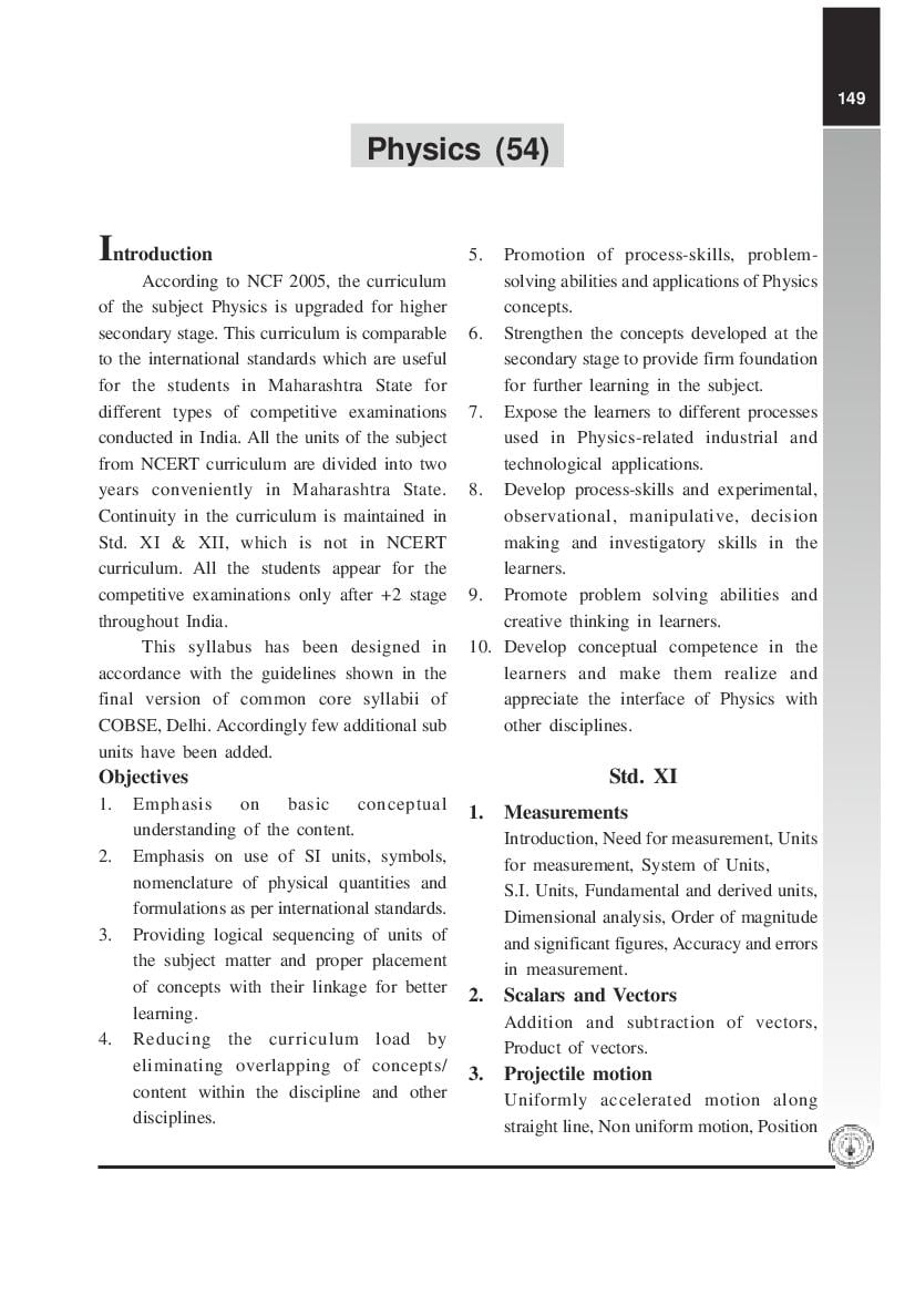 Maharashtra HSC Syllabus 2022 Physics - Page 1