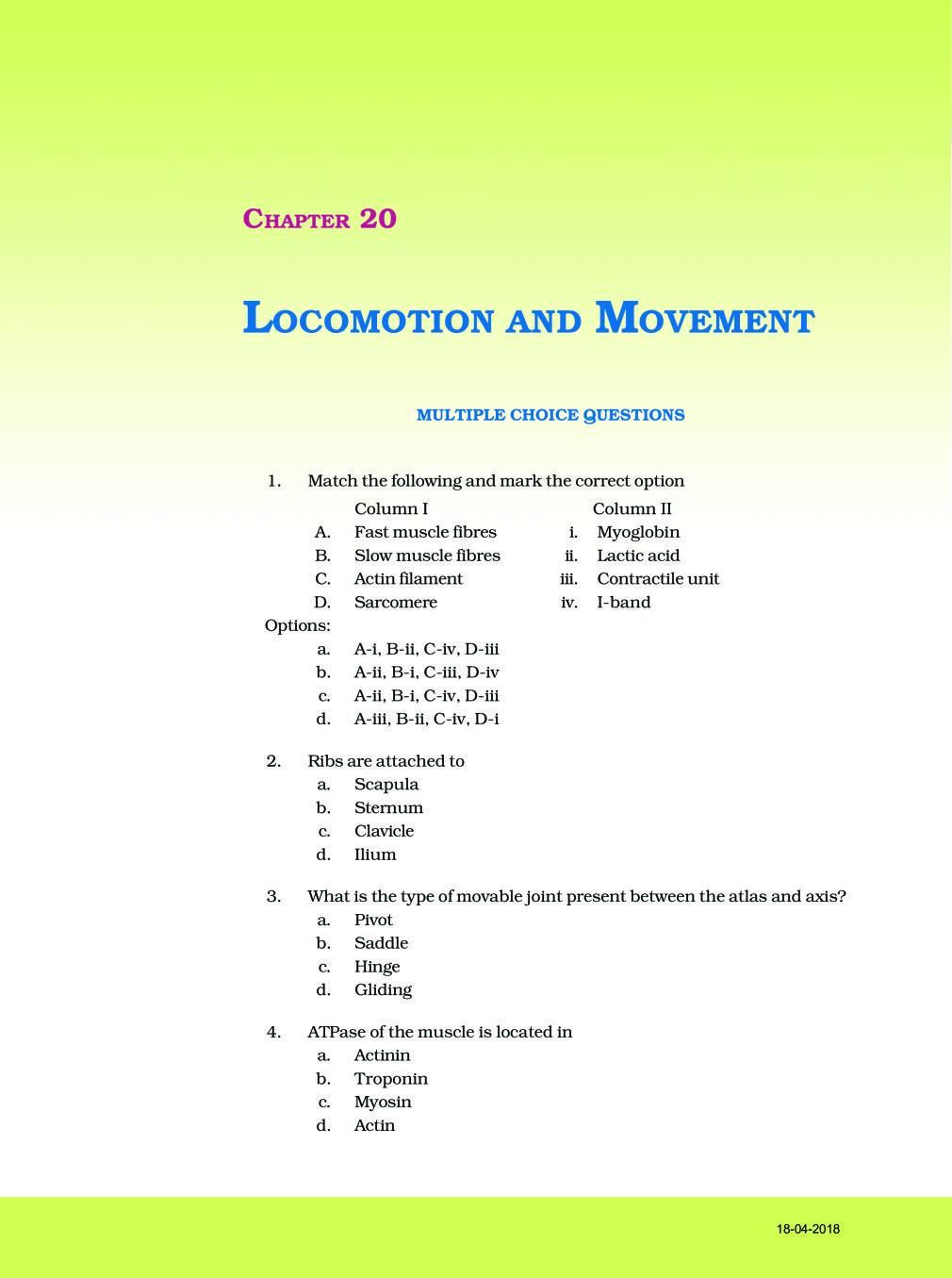 NCERT Exemplar Class 11 Biology chapter 20 Locomotion and movement - Page 1