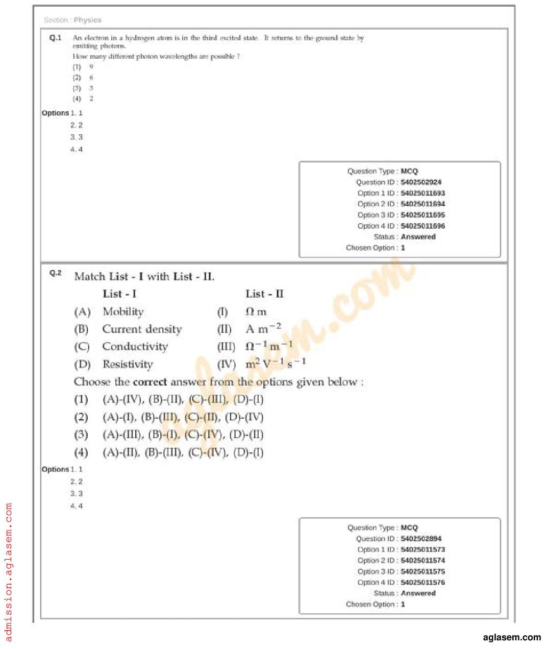 ICAR AIEEA UG 2023 Question Paper Physics - Page 1 of 50