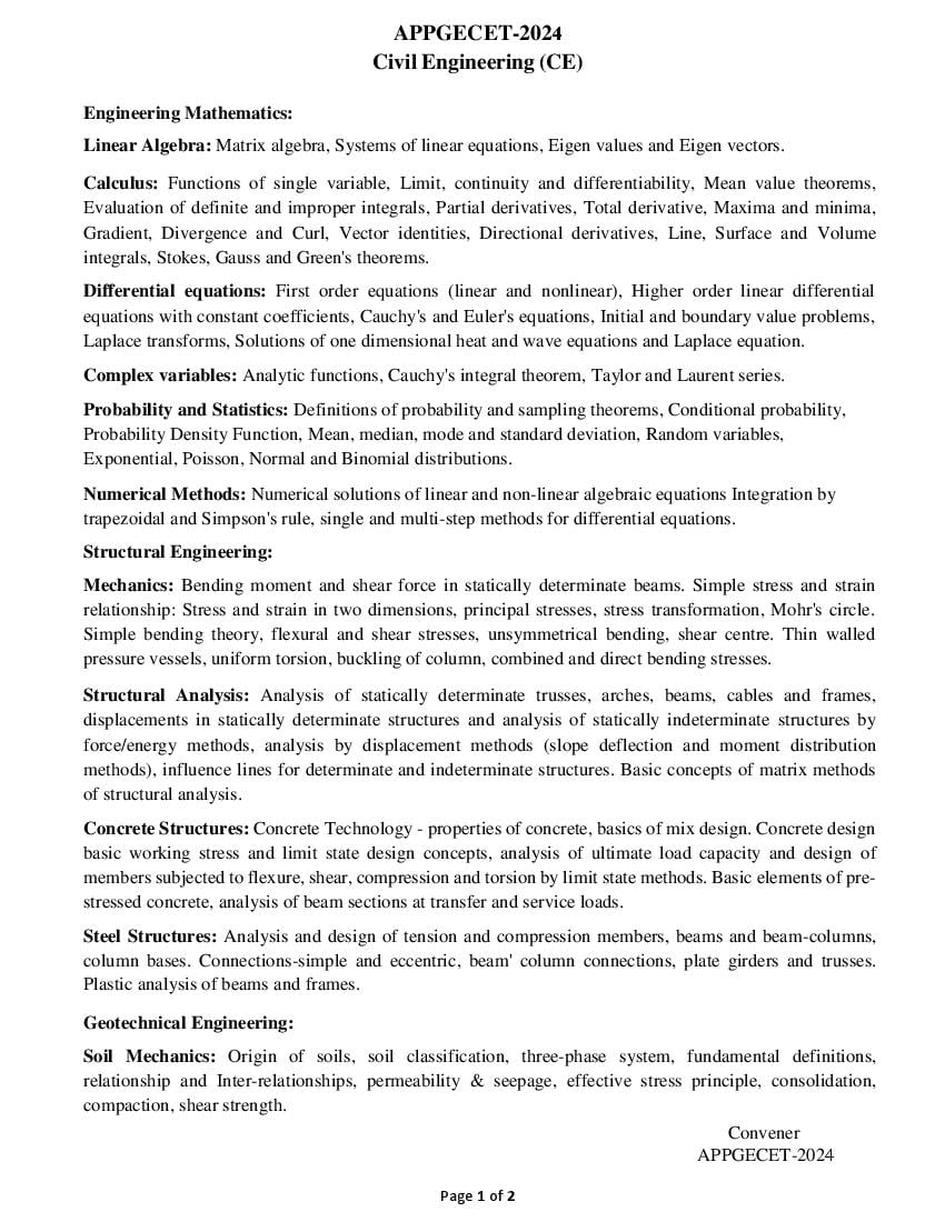 AP PGECET 2024 Syllabus Civil Engineering - Page 1