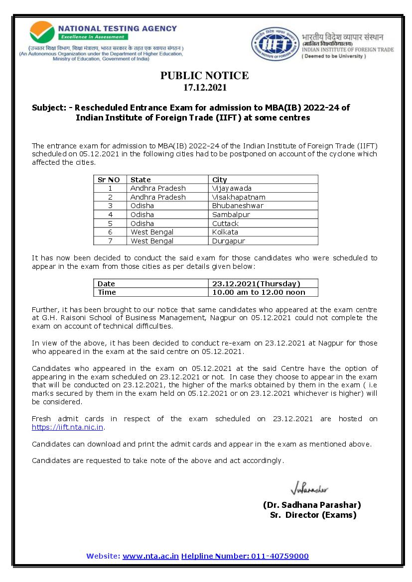 IIFT 2022 Rescheduled Entrance Exam Date - Page 1