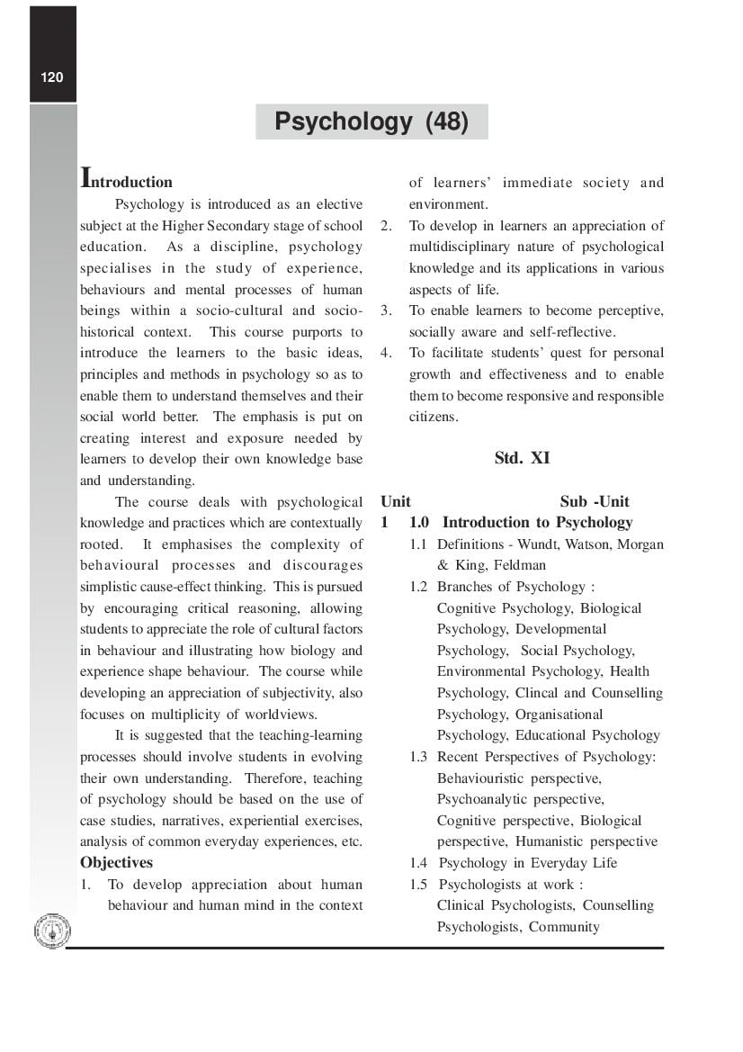 Maharashtra HSC Syllabus 2022 Psychology - Page 1