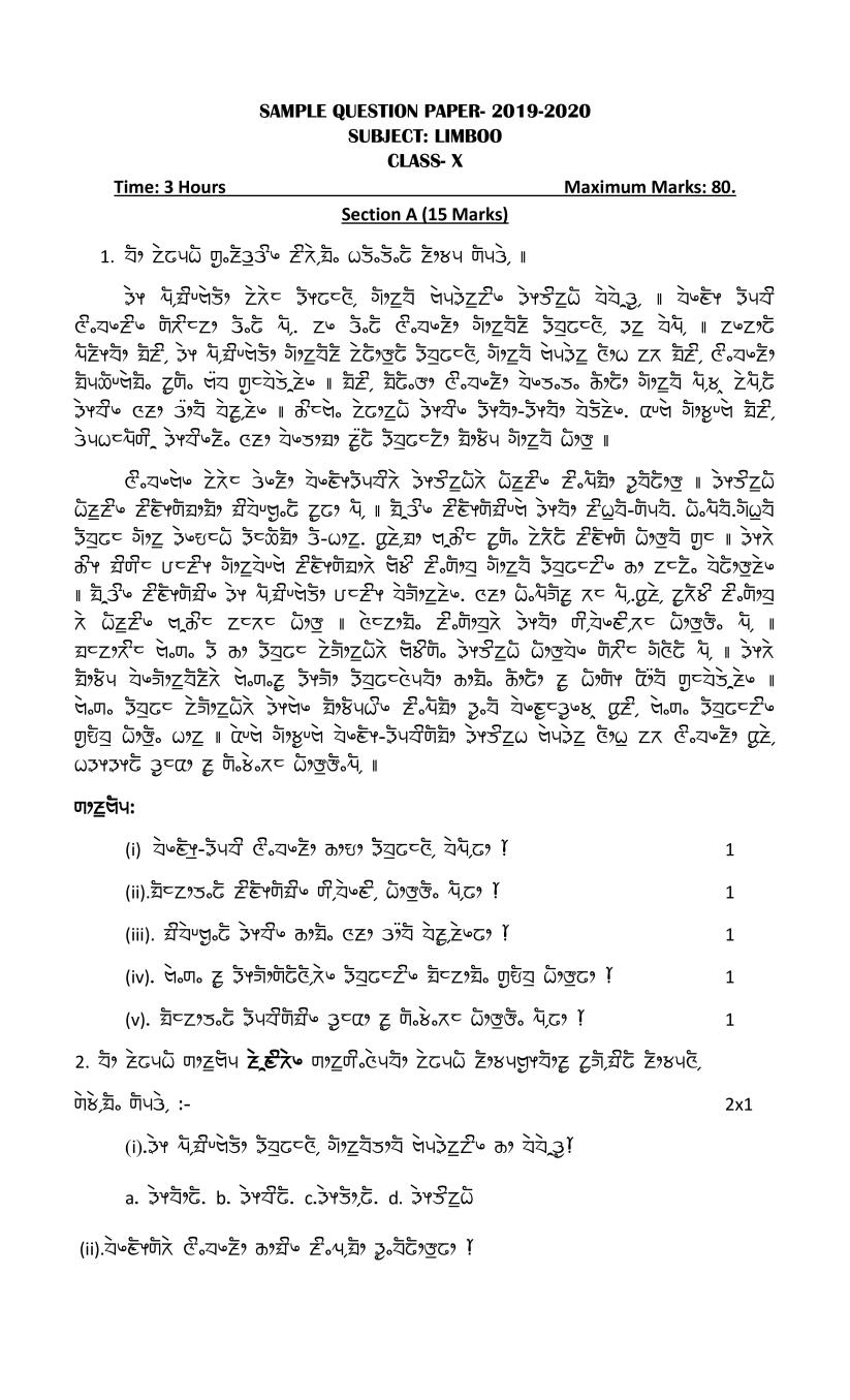 CBSE Class 10 Sample Paper 2020 for Limboo - Page 1
