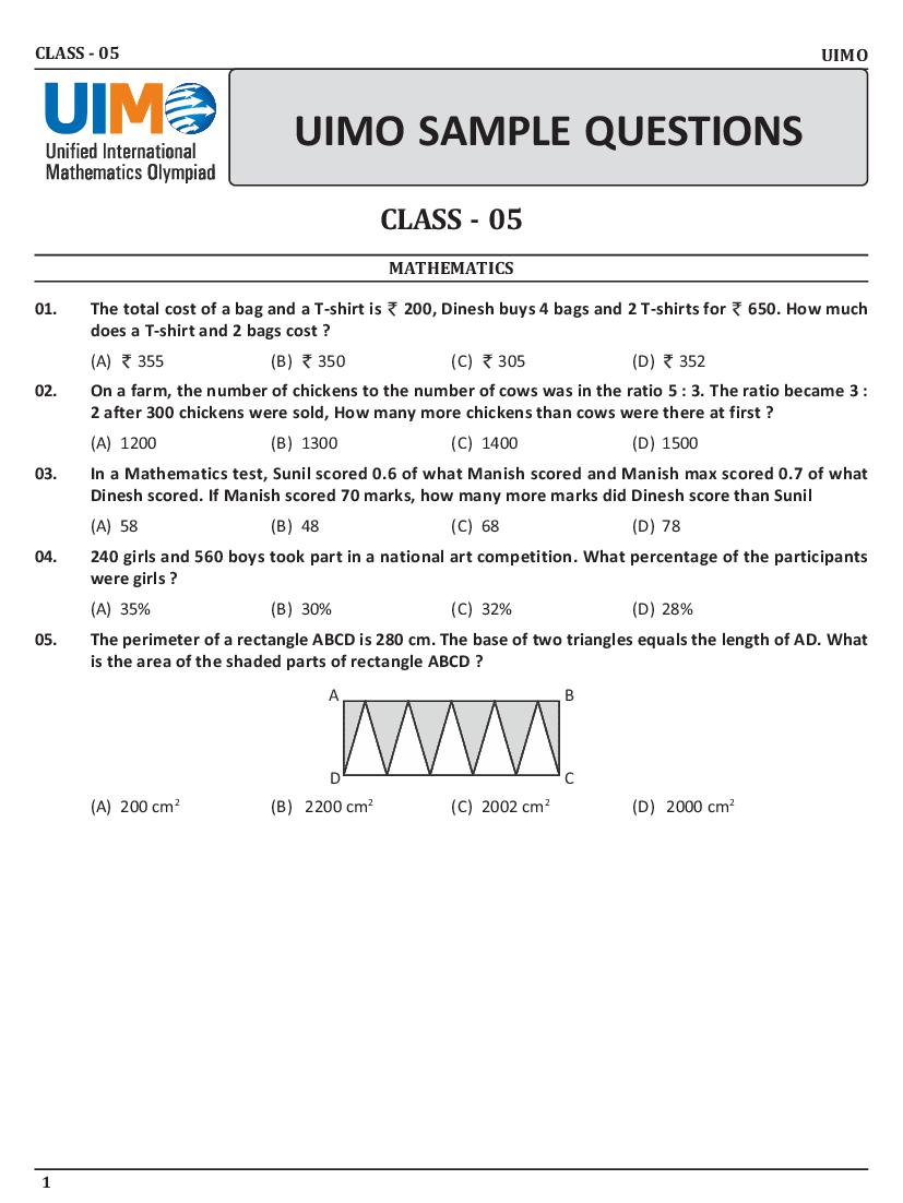 UIMO Sample Paper Class 5 - Page 1