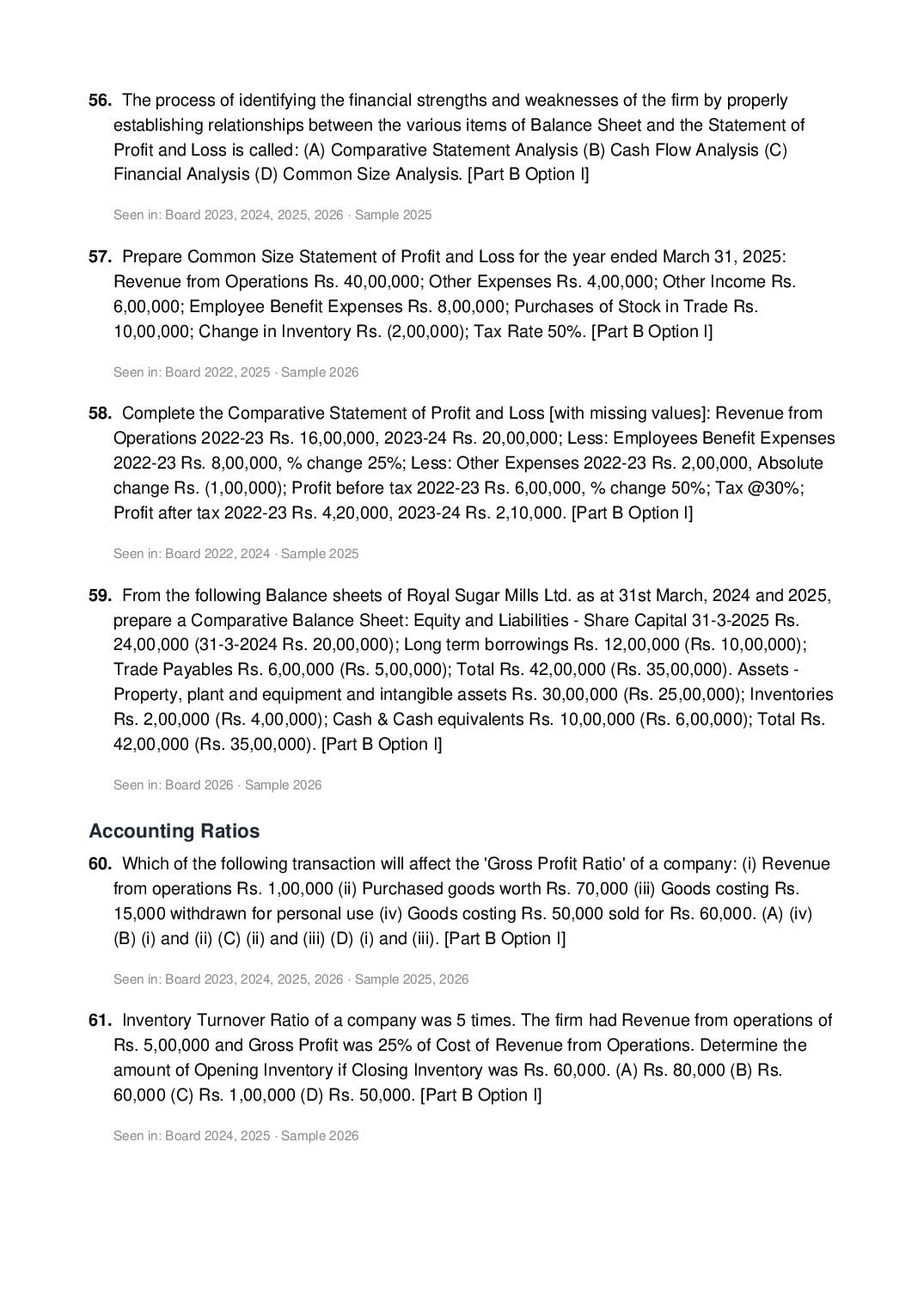 CBSE Class 12 Accountancy Important Questions 2027 (PDF)