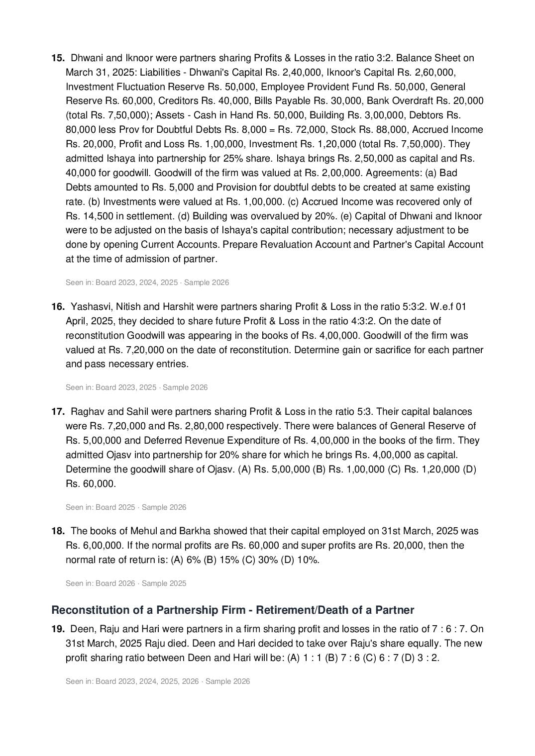 CBSE Class 12 Accountancy Important Questions 2027 (PDF)