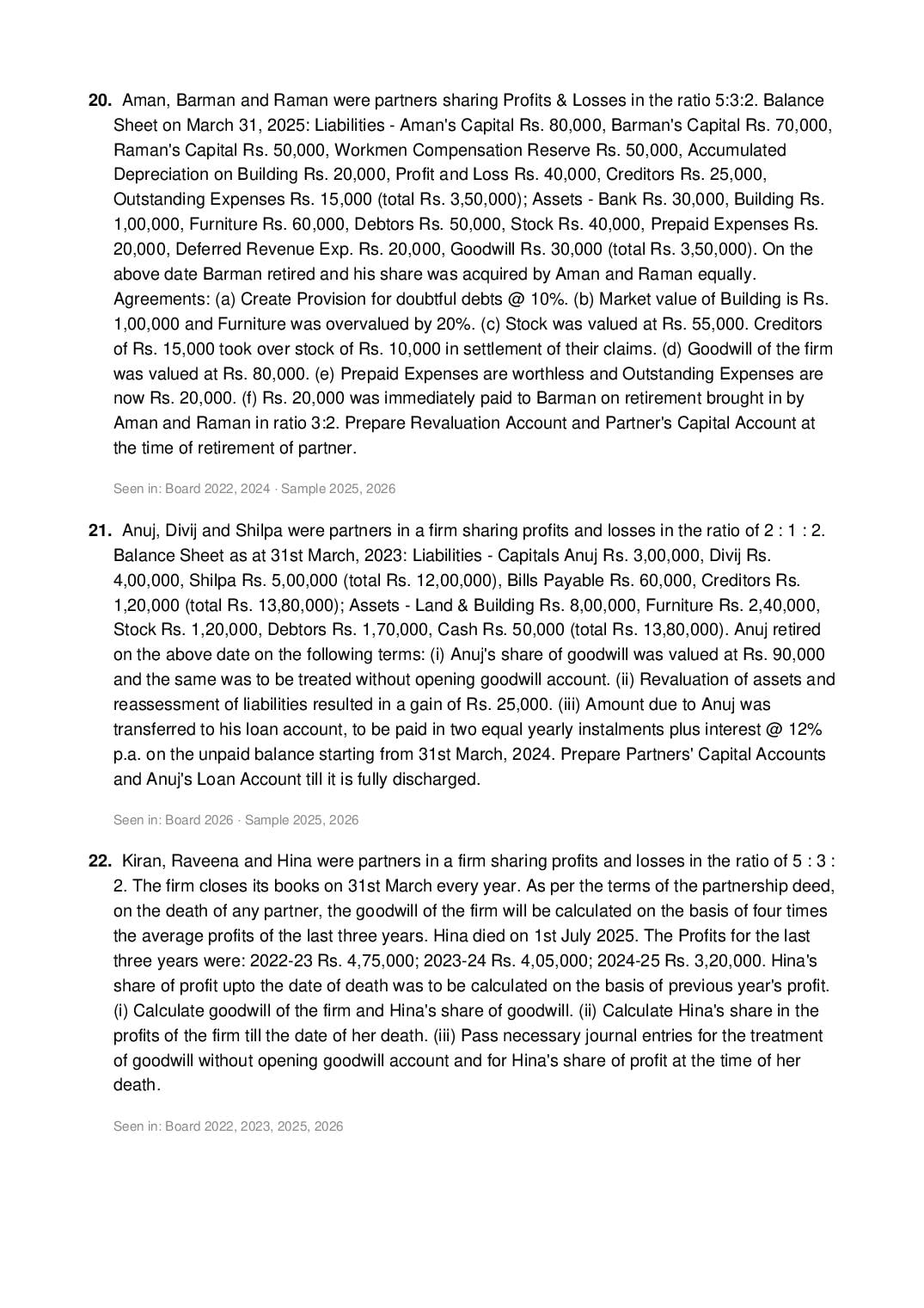 CBSE Class 12 Accountancy Important Questions 2027 (PDF)