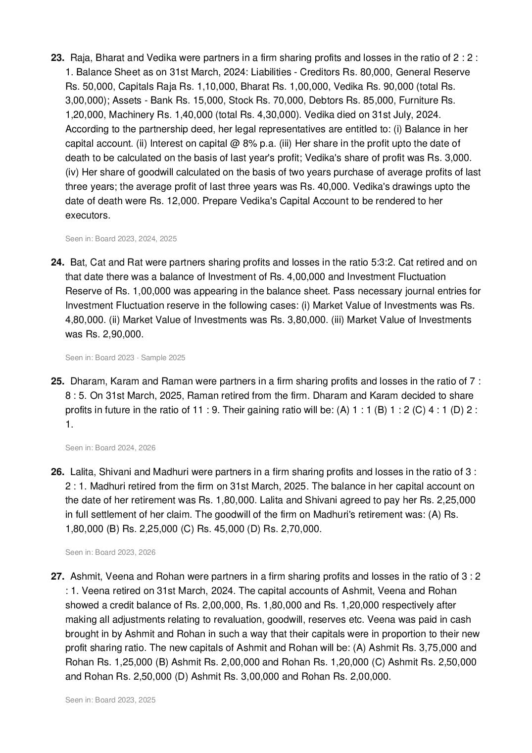 CBSE Class 12 Accountancy Important Questions 2027 (PDF)