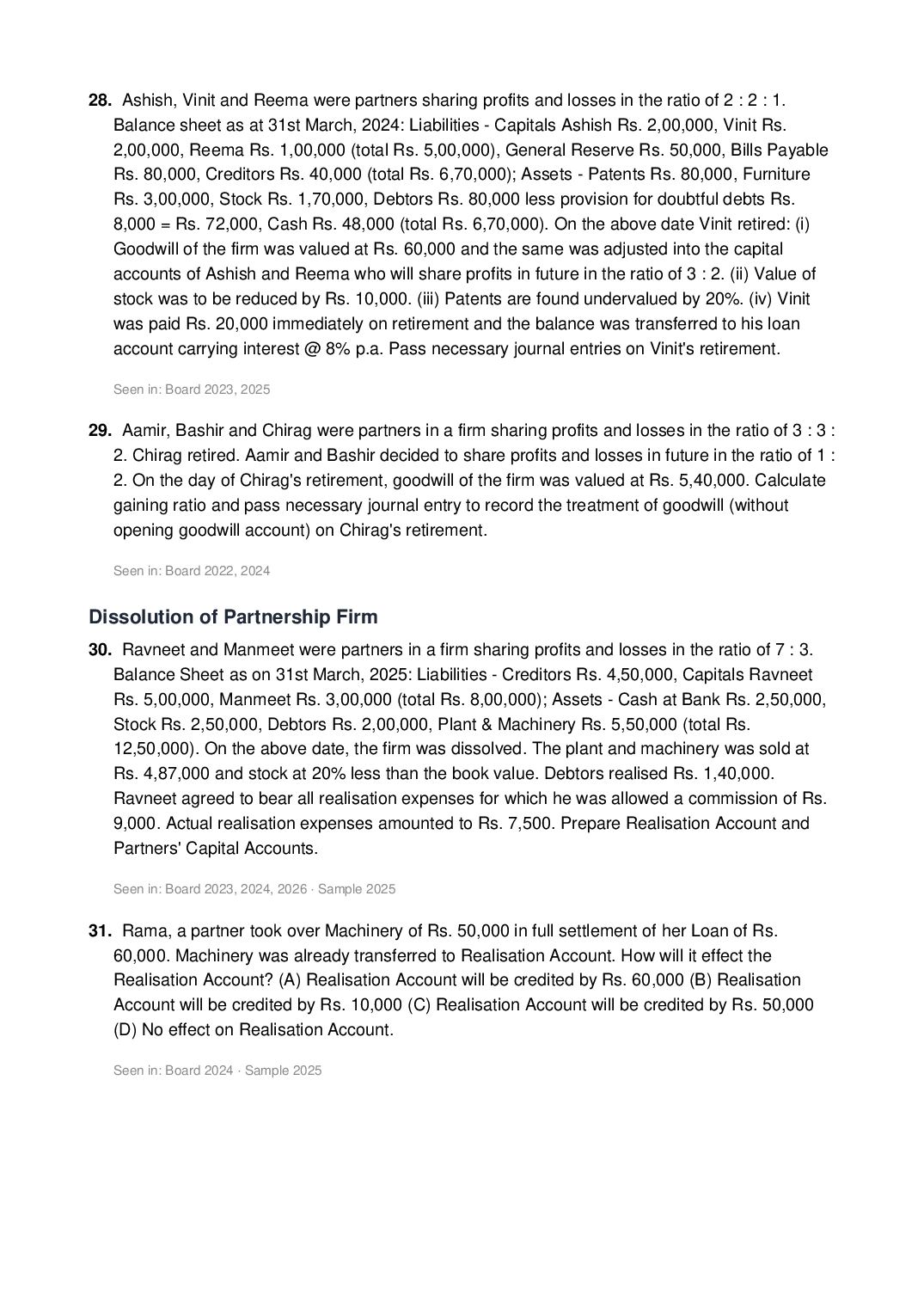 CBSE Class 12 Accountancy Important Questions 2027 (PDF)