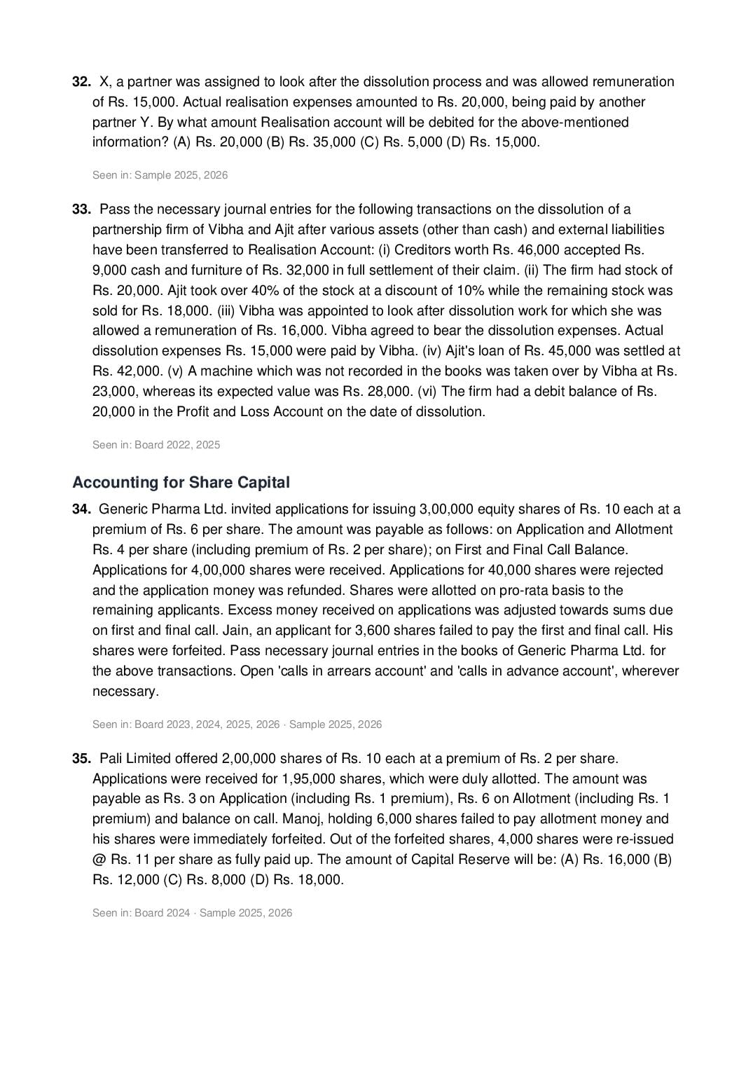 CBSE Class 12 Accountancy Important Questions 2027 (PDF)