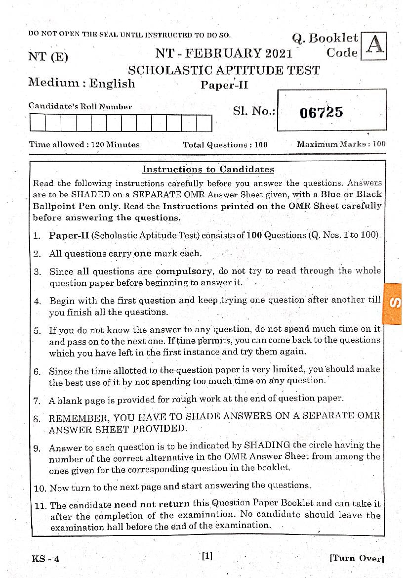 AP NTSE 2020-21 Question Paper SAT - Page 1