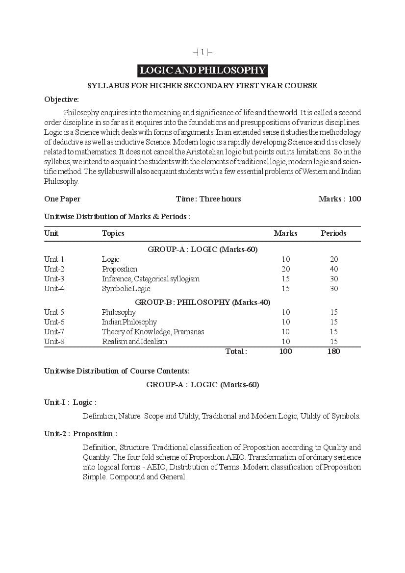 AHSEC 1st Year Syllabus Logic and Philosophy - Page 1