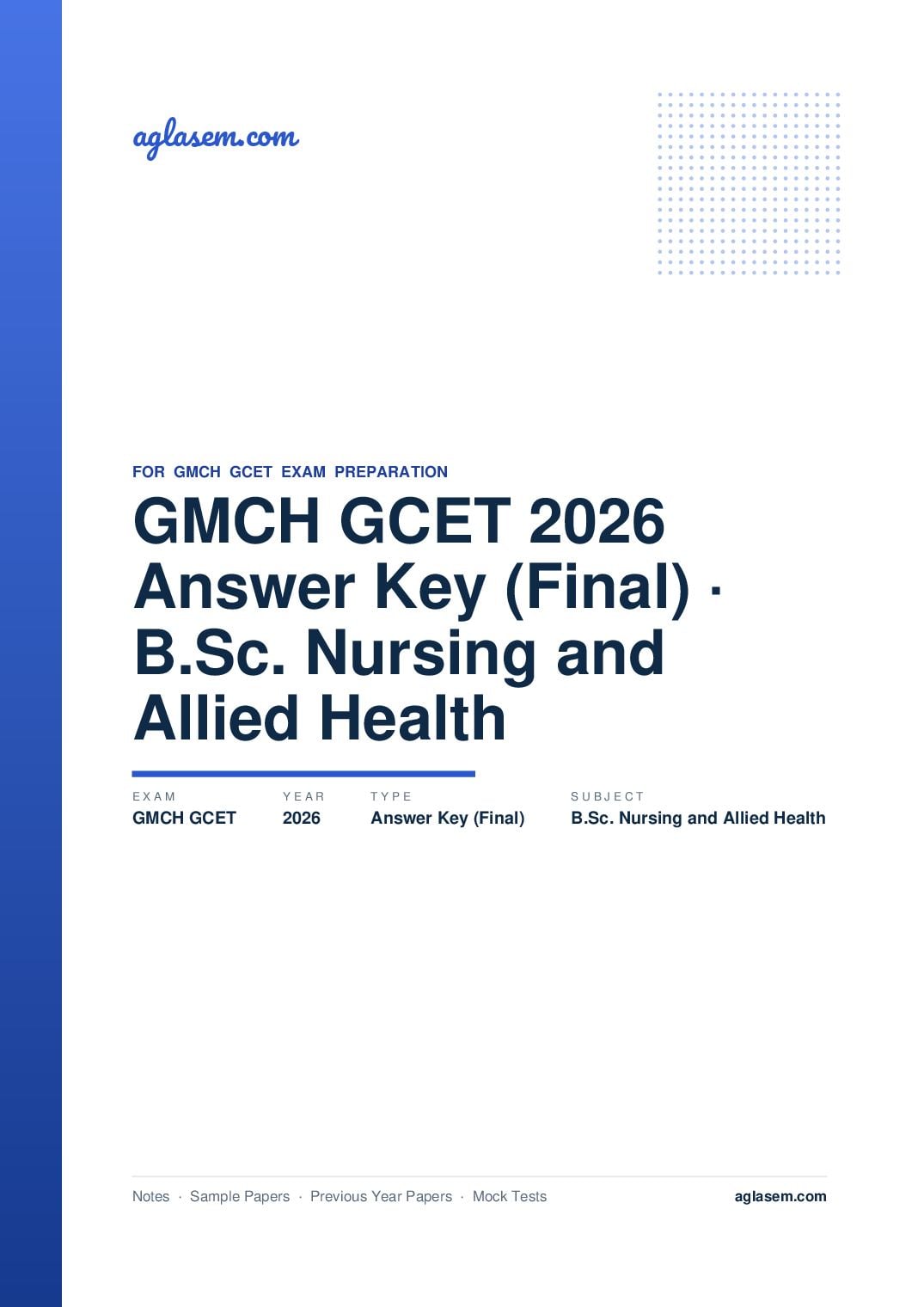 GMCH GCET 2026 Answer Key (Final) B.Sc. Nursing and Allied Health - Page 1 of 4