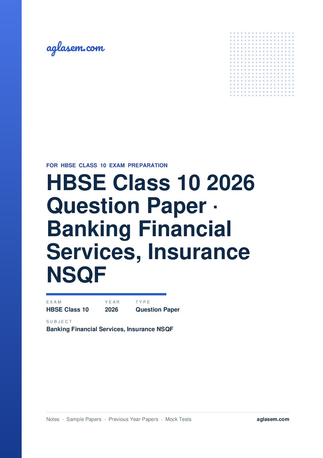 HBSE Class 10 Question Paper 2026 Banking Financial Services & Insurance NSQF - Page 1 of 9